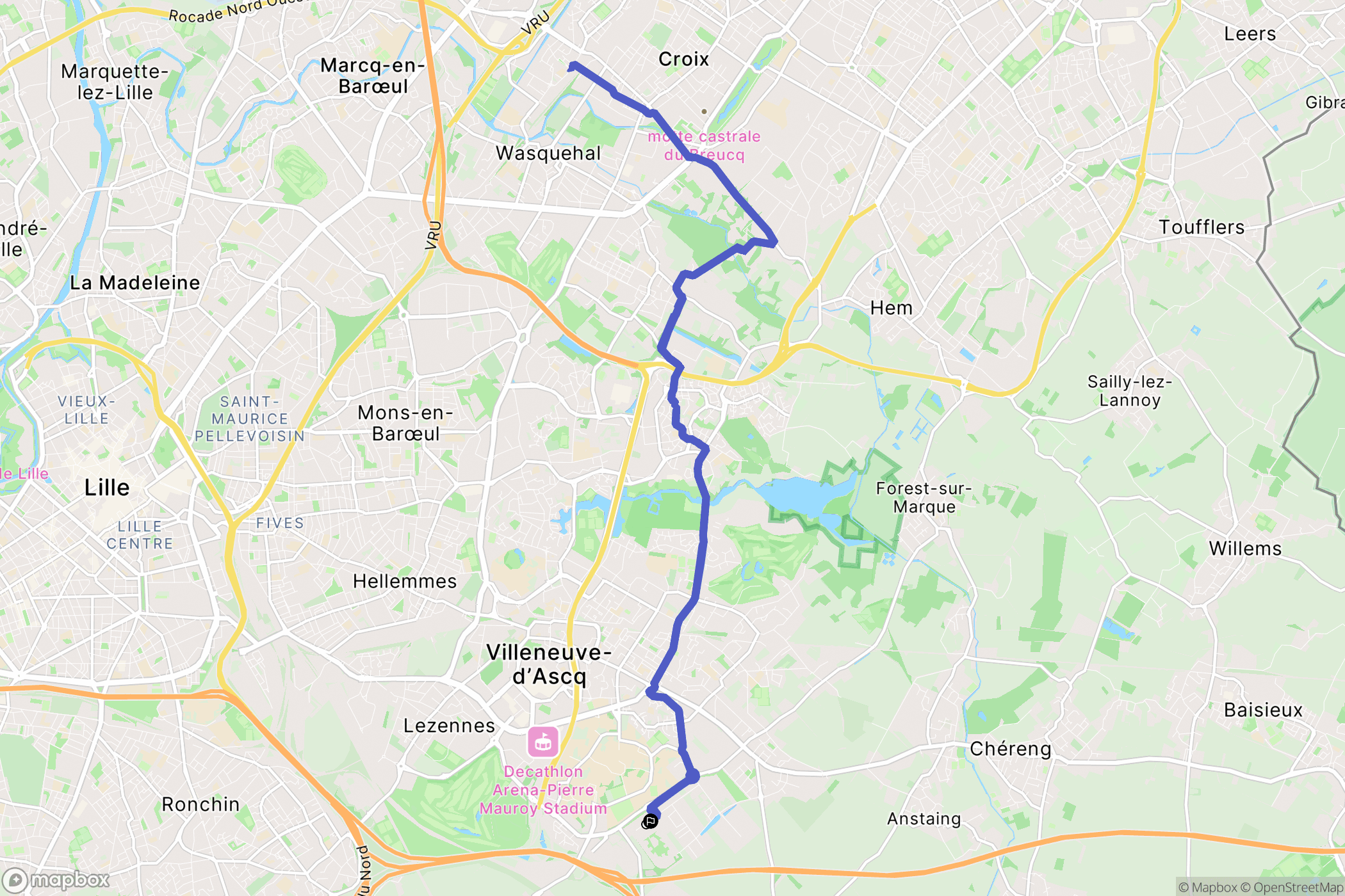 Villeneuve-d'Ascq : carte du parcours de randonnée - France