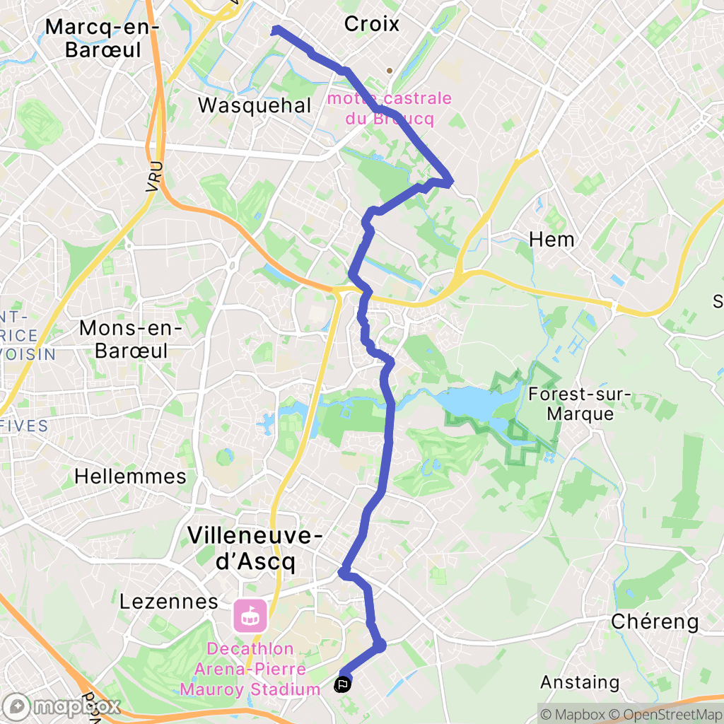 Villeneuve-d'Ascq : carte du parcours de randonnée - France