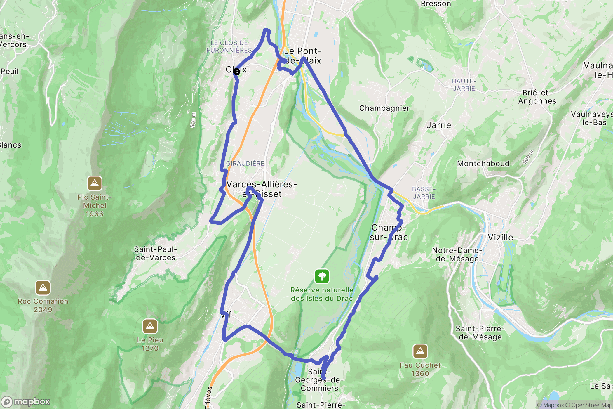 Claix : carte du parcours de randonnée - France