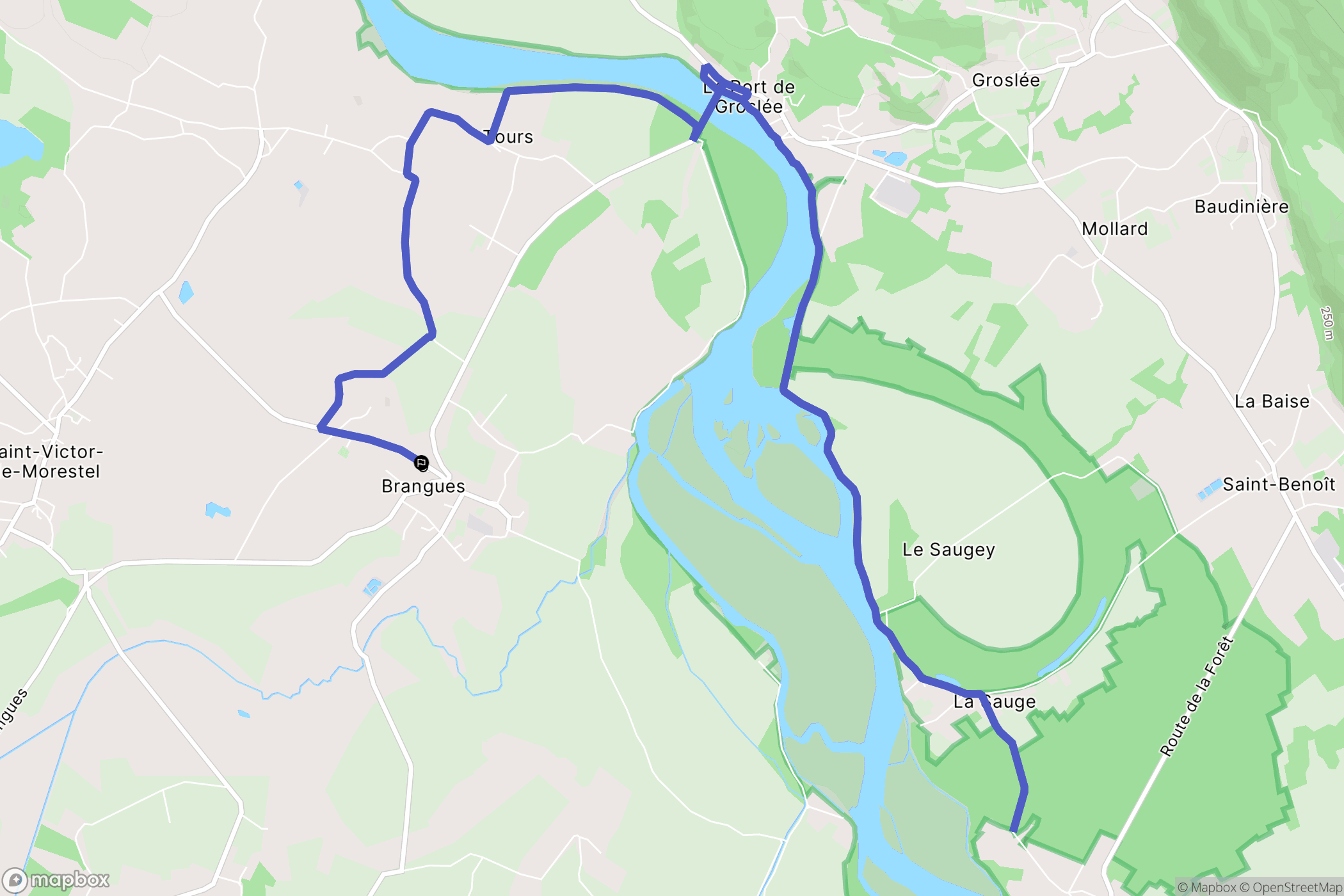 Brangues : carte du parcours de randonnée - France