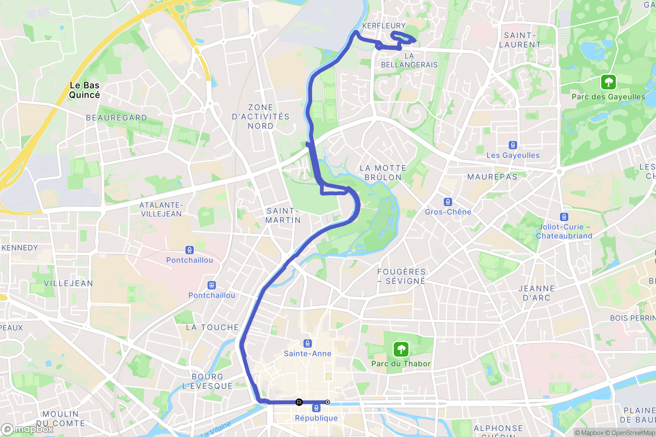 Rennes : carte du parcours de randonnée - France