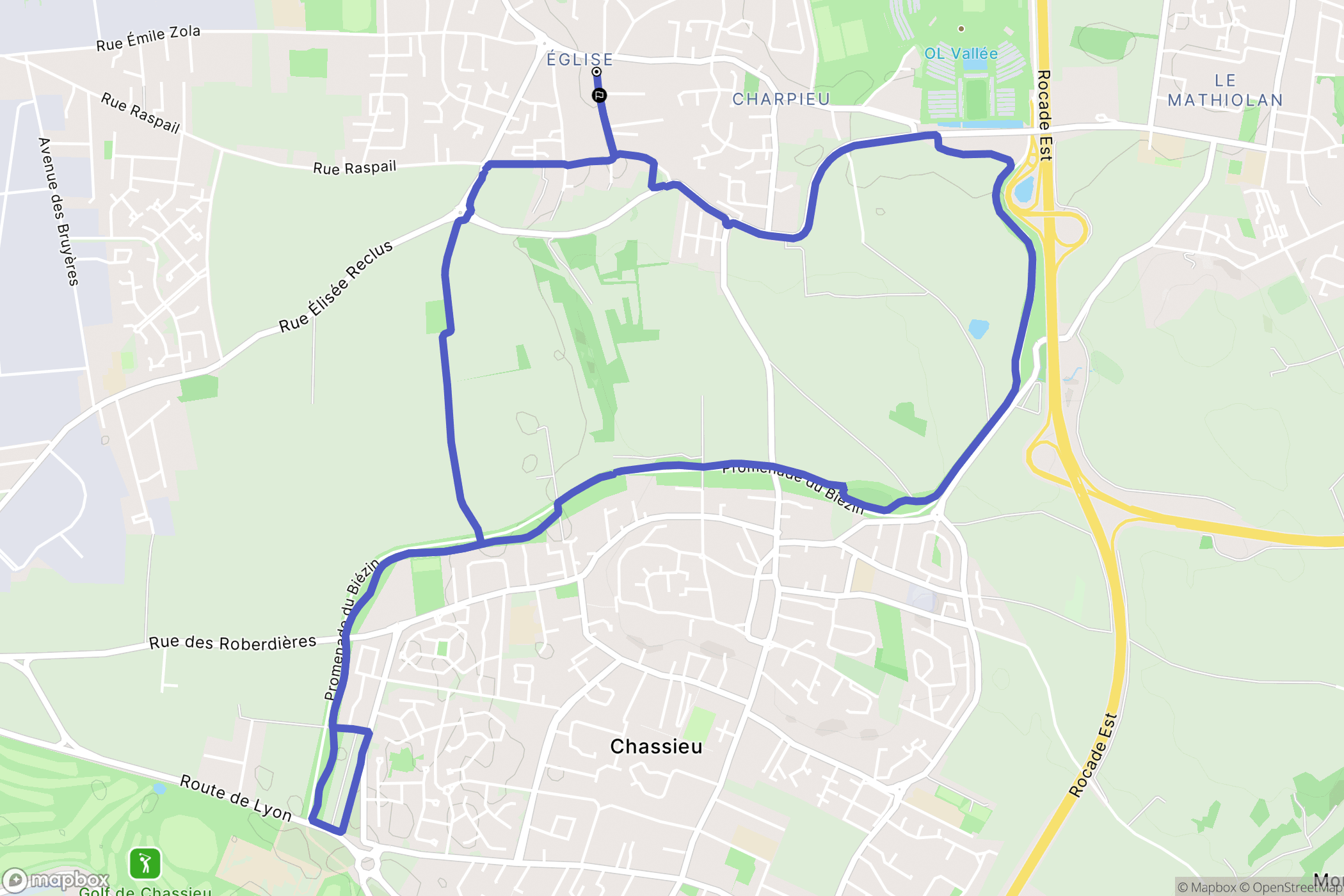 Décines-Charpieu : carte du parcours de randonnée - France