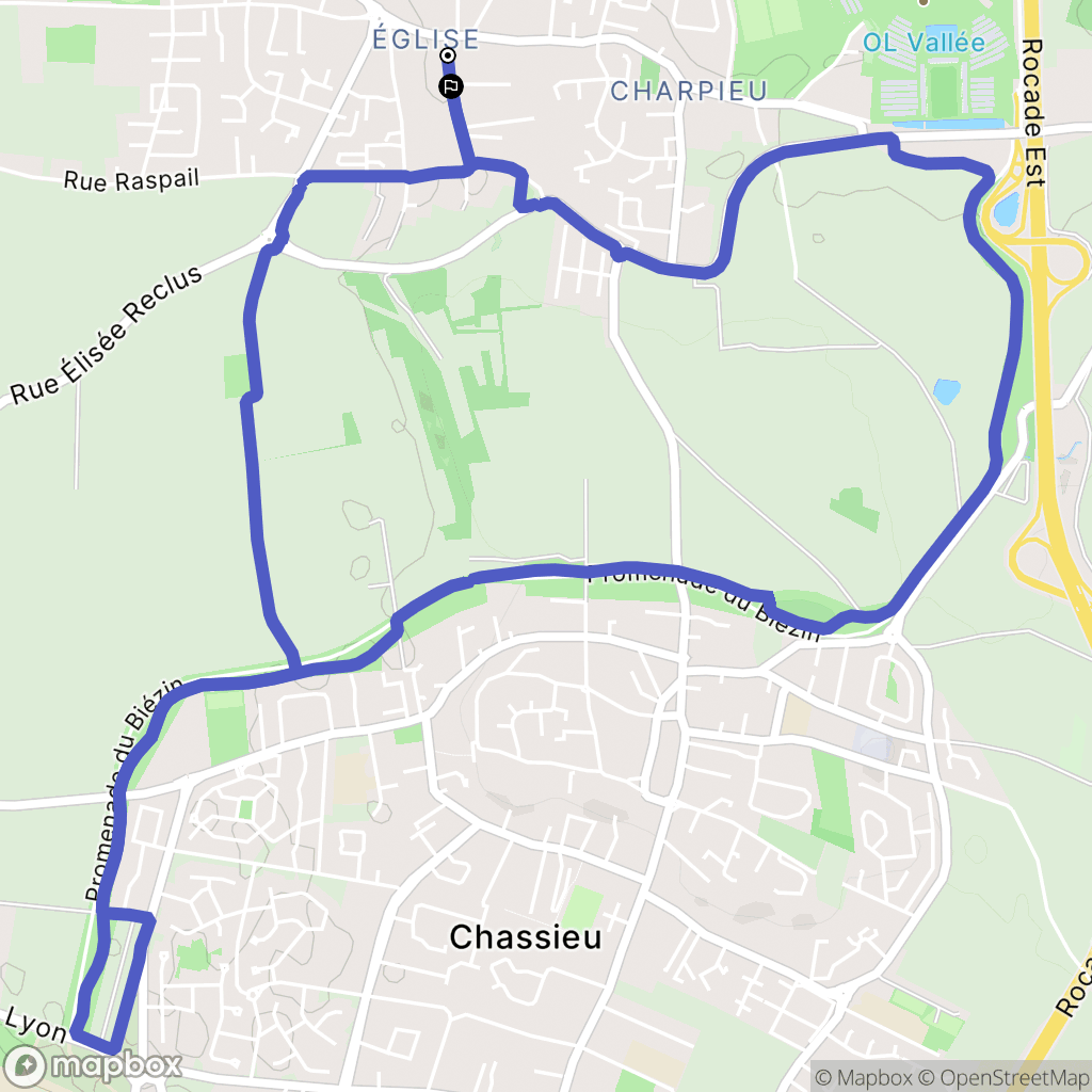 Décines-Charpieu : carte du parcours de randonnée - France