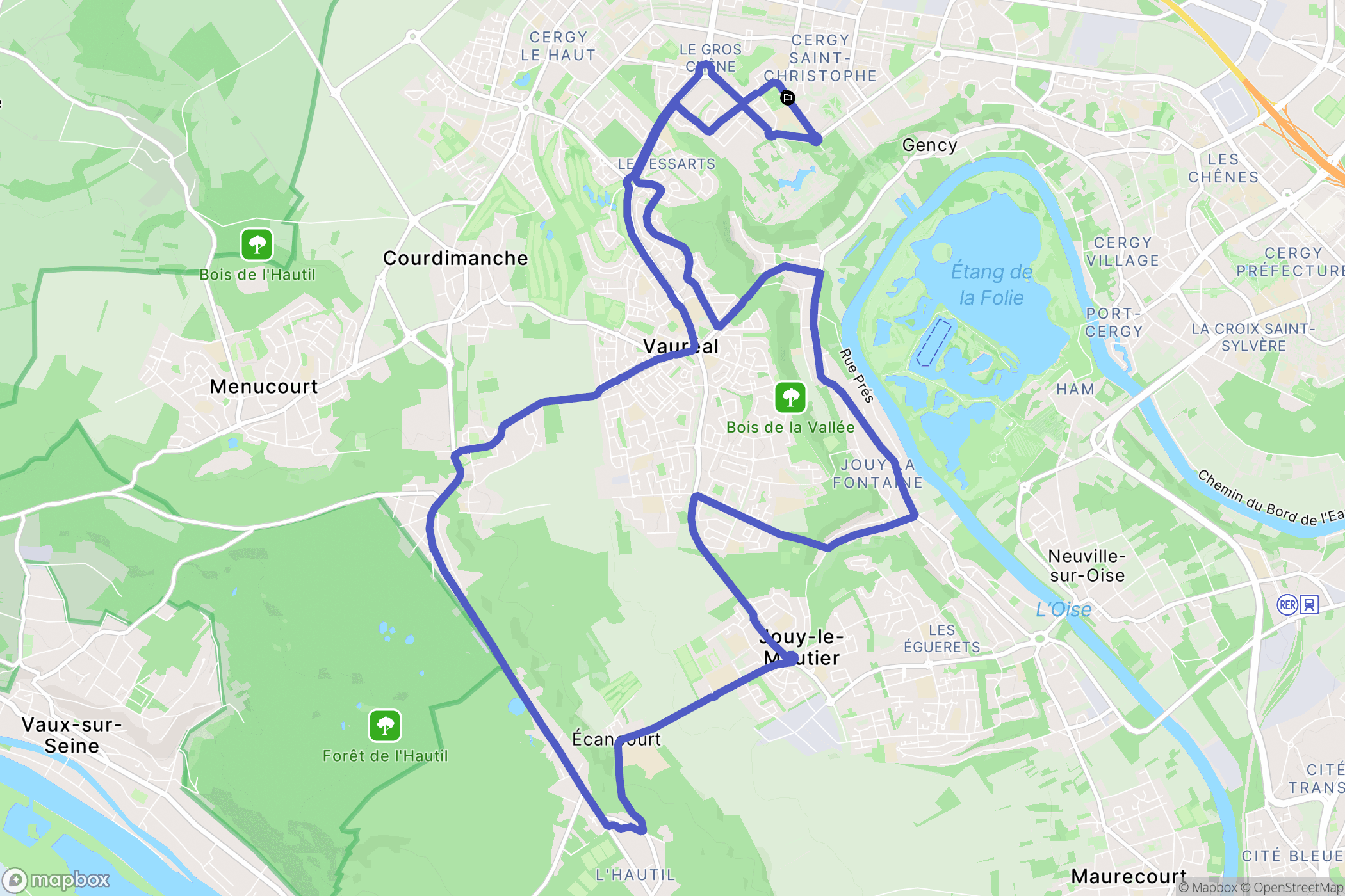 Cergy : carte du parcours de randonnée - France