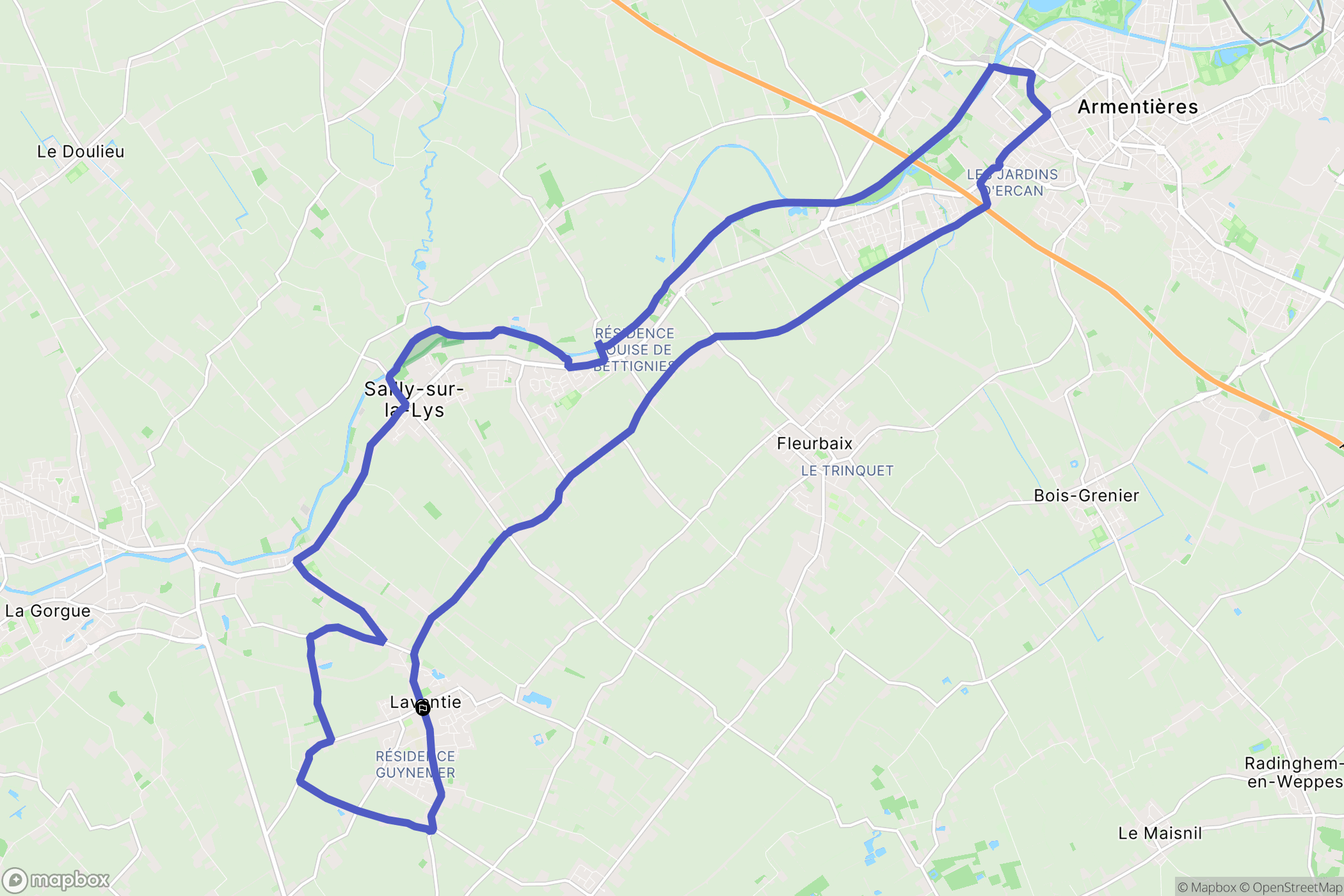 Laventie : carte du parcours de randonnée - France