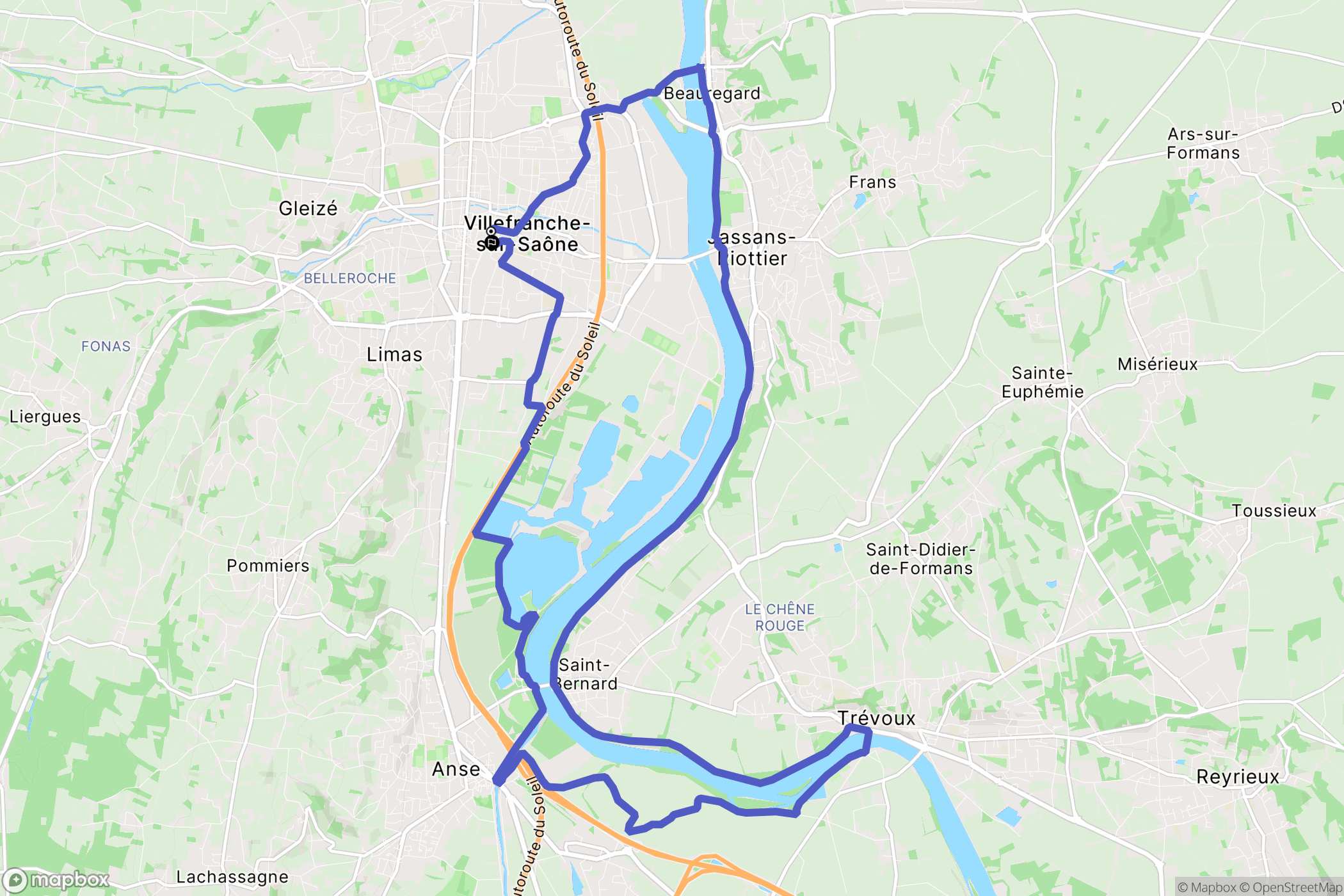 Villefranche-sur-Saône : carte du parcours de randonnée - France