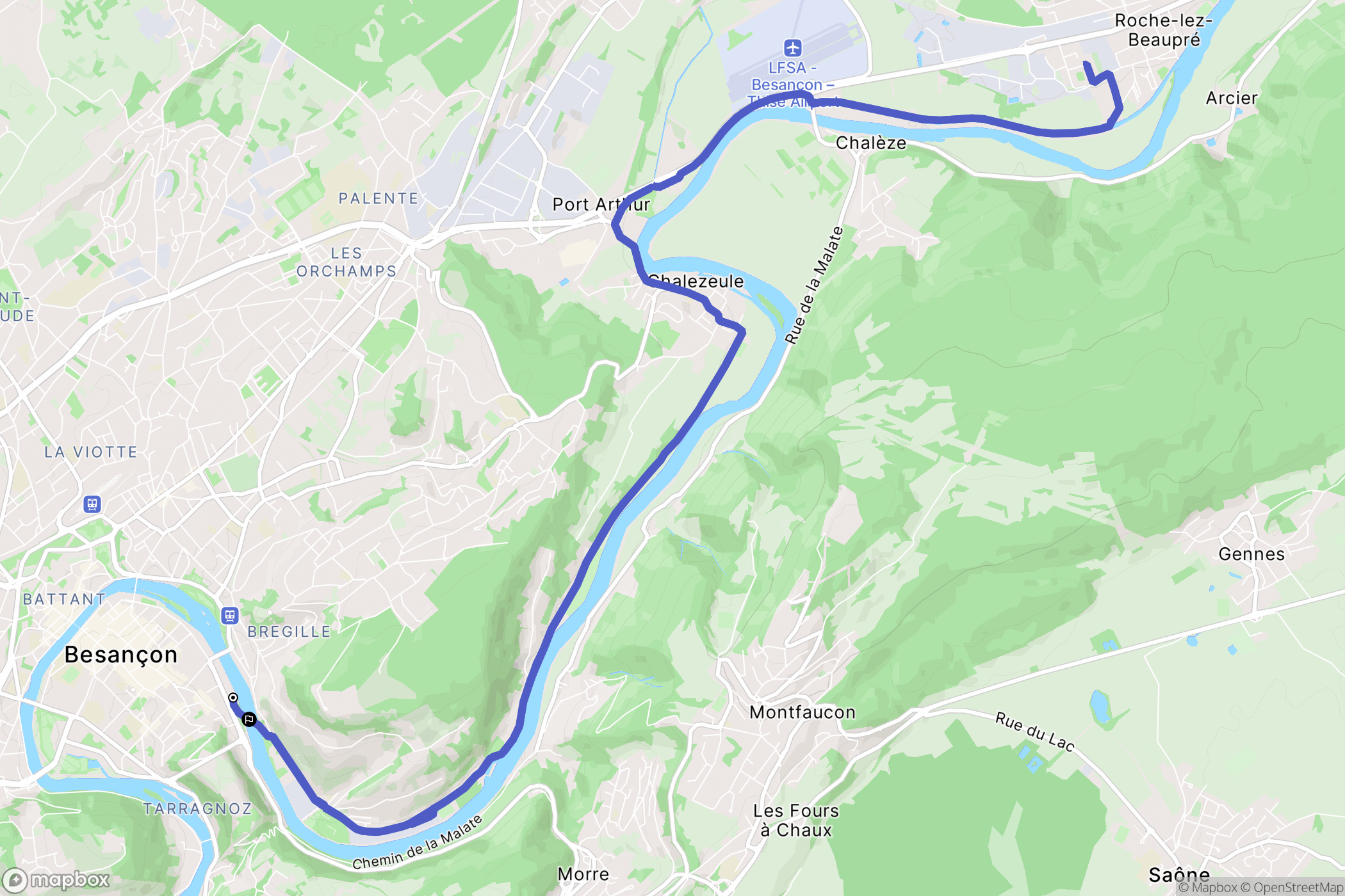 Besançon : carte du parcours de randonnée - France