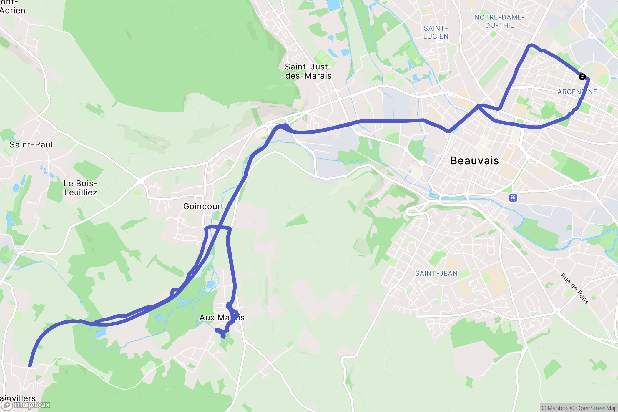 Beauvais : carte du parcours de randonnée - France