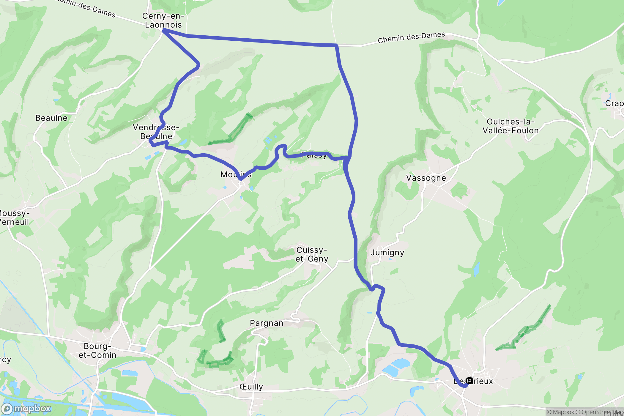 Beaurieux : carte du parcours de randonnée - France