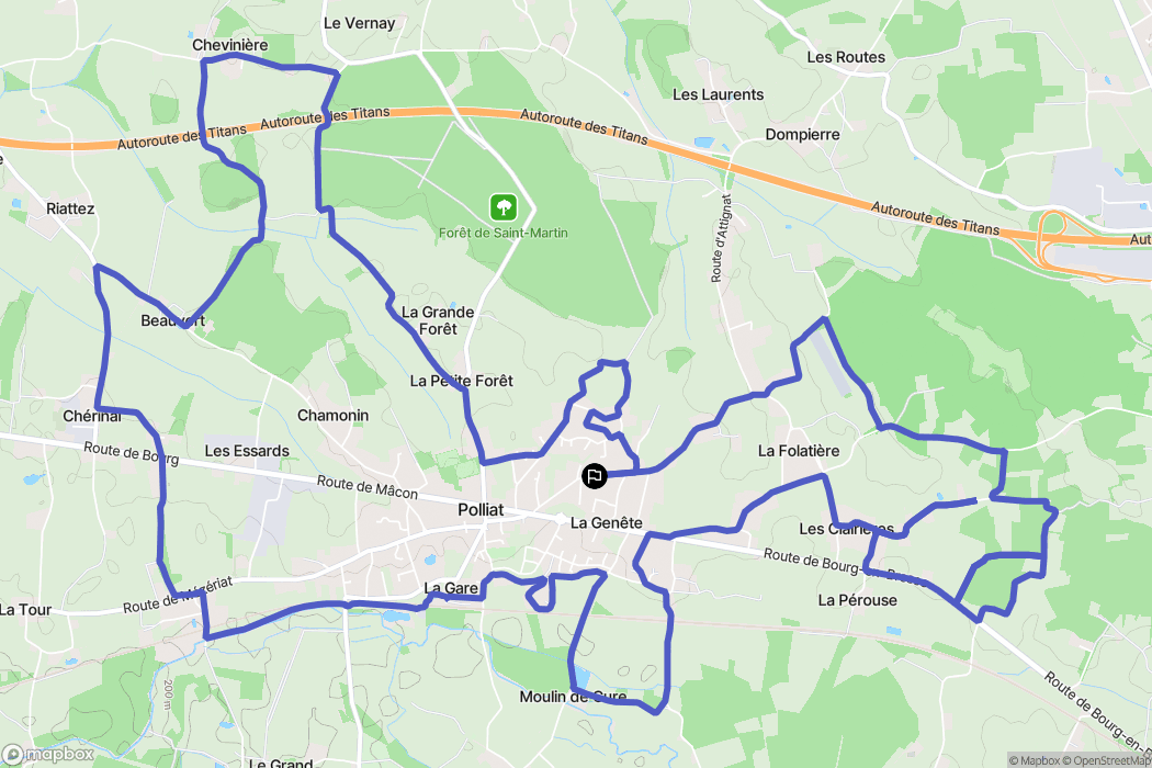 Polliat : carte du parcours de randonnée - France