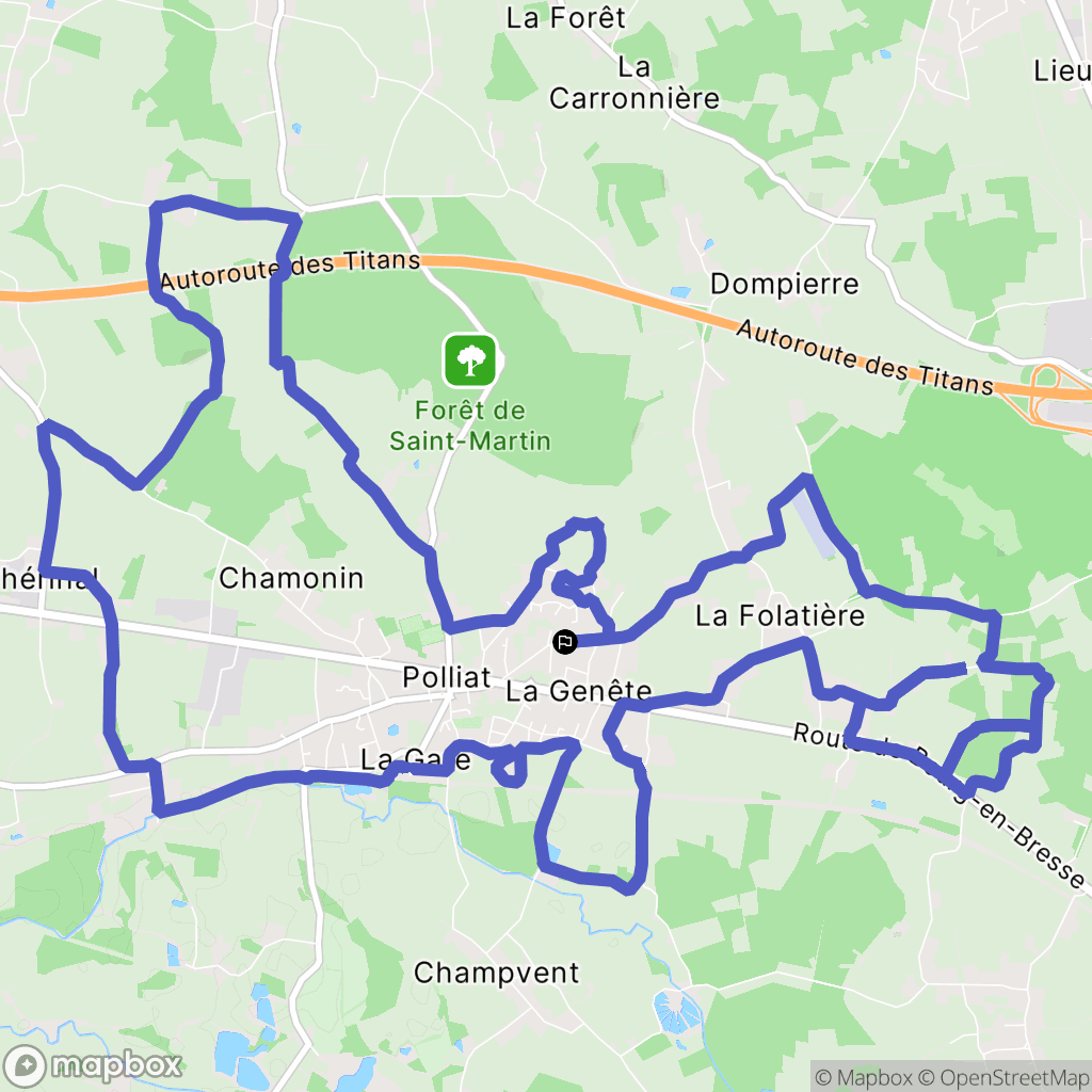 Polliat : carte du parcours de randonnée - France