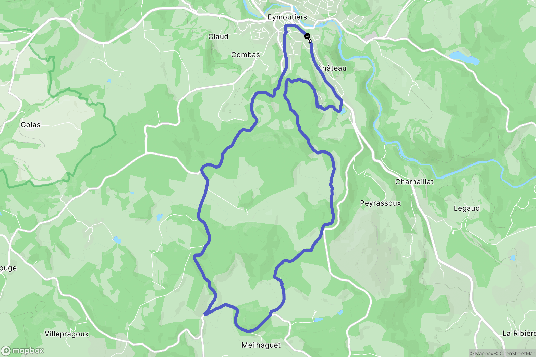 Eymoutiers : carte du parcours de randonnée - France