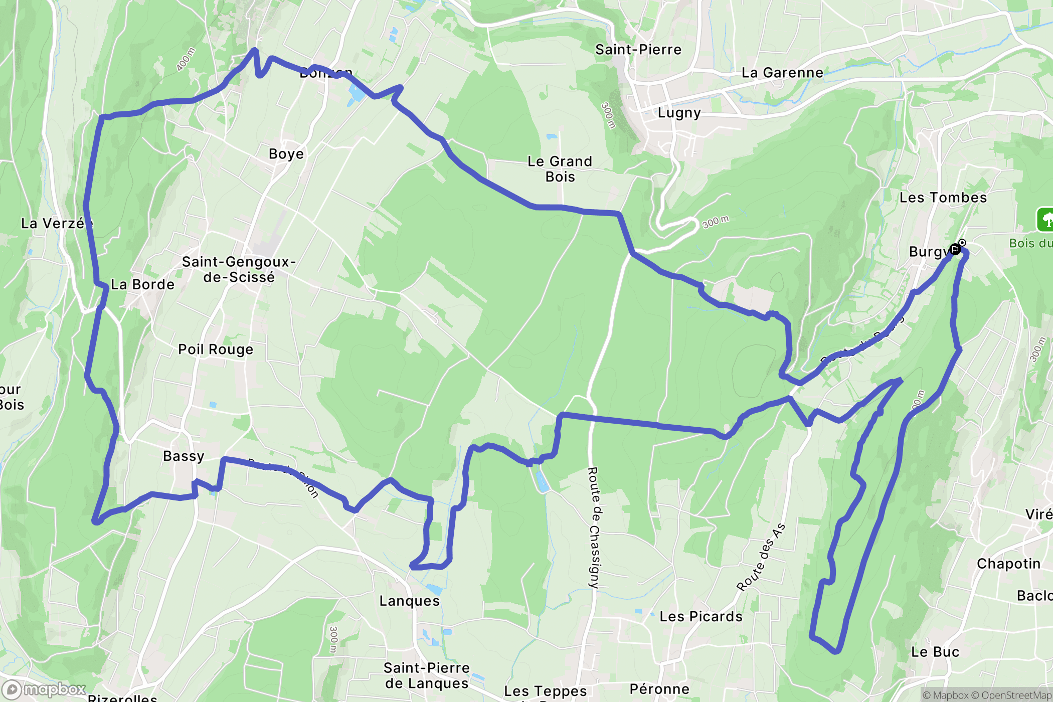 Burgy : carte du parcours de randonnée - France
