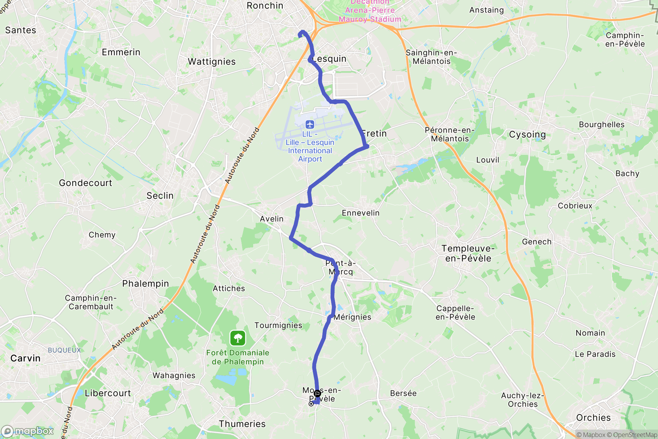 Mons-en-Pévèle : carte du parcours de randonnée - France