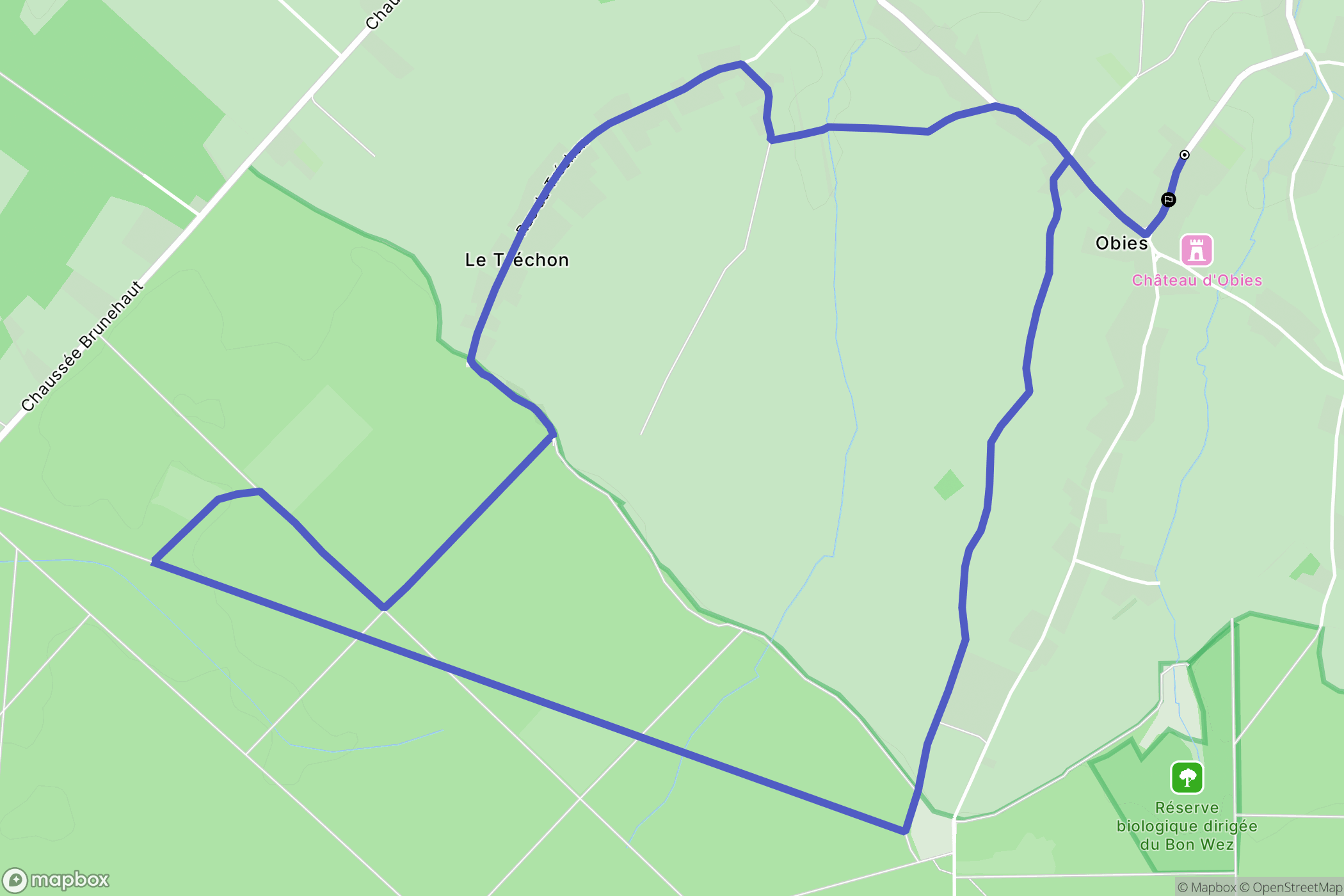 Obies : carte du parcours de randonnée - France