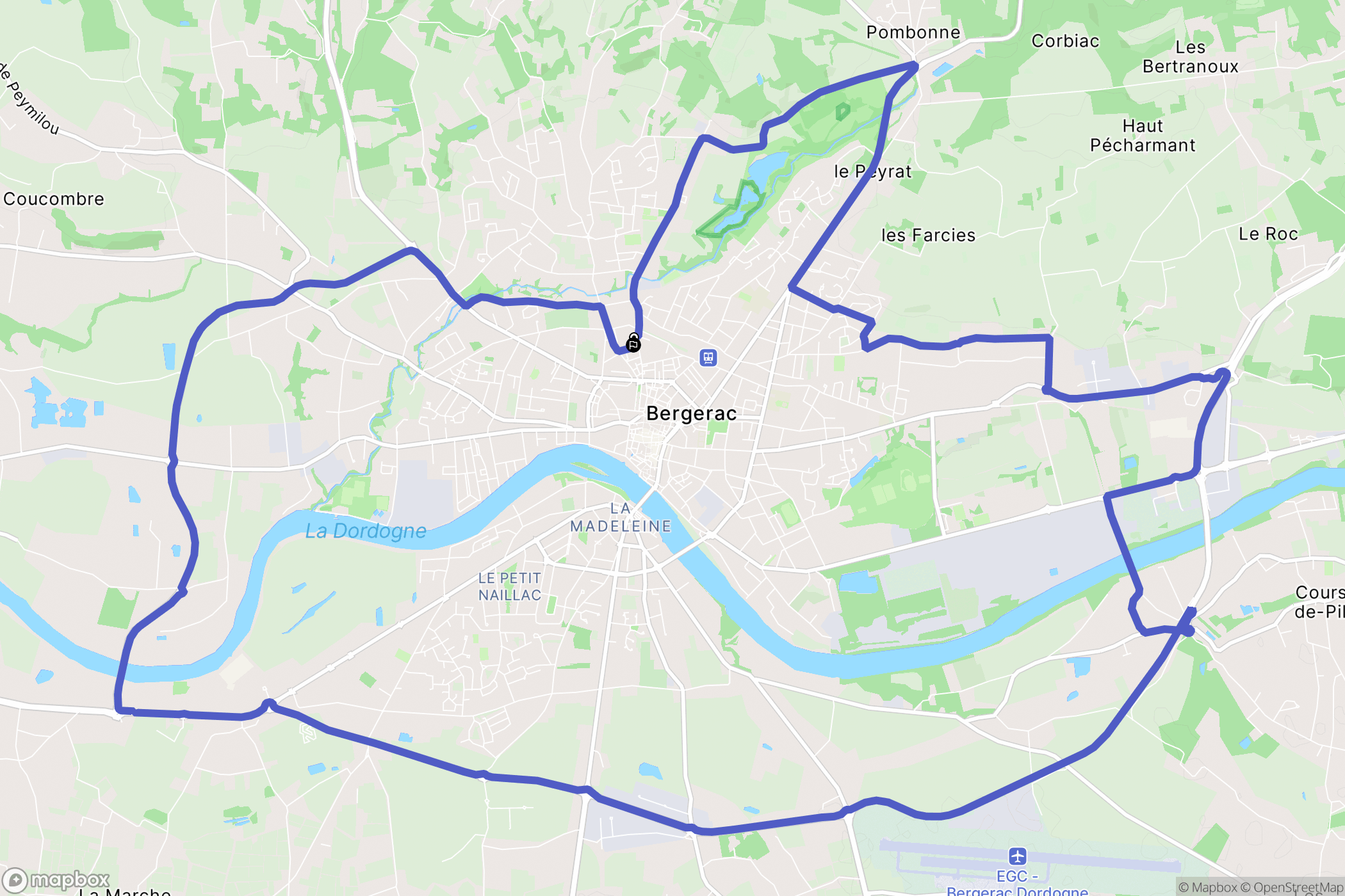 Bergerac : carte du parcours de randonnée - France