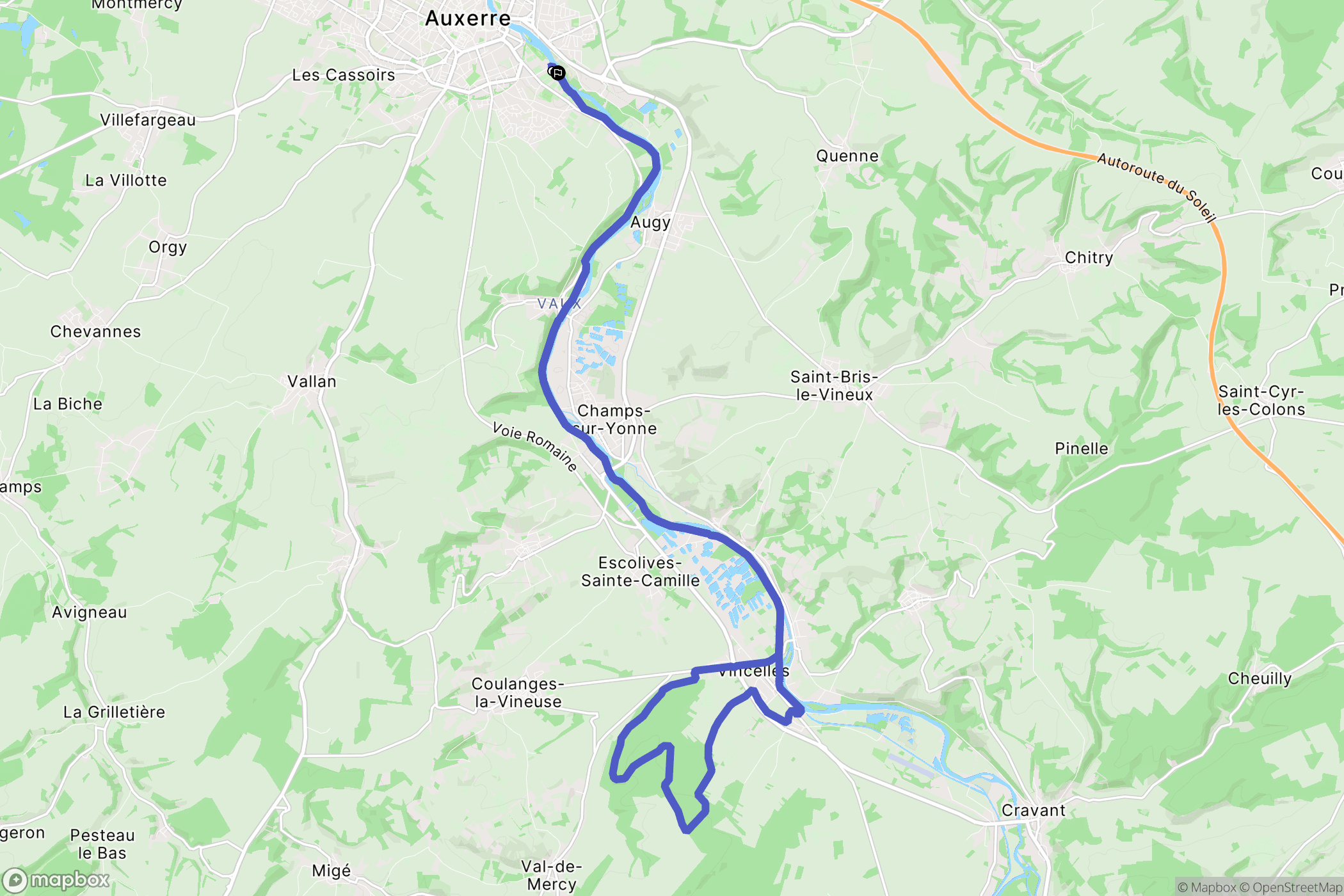 Auxerre : carte du parcours de randonnée - France