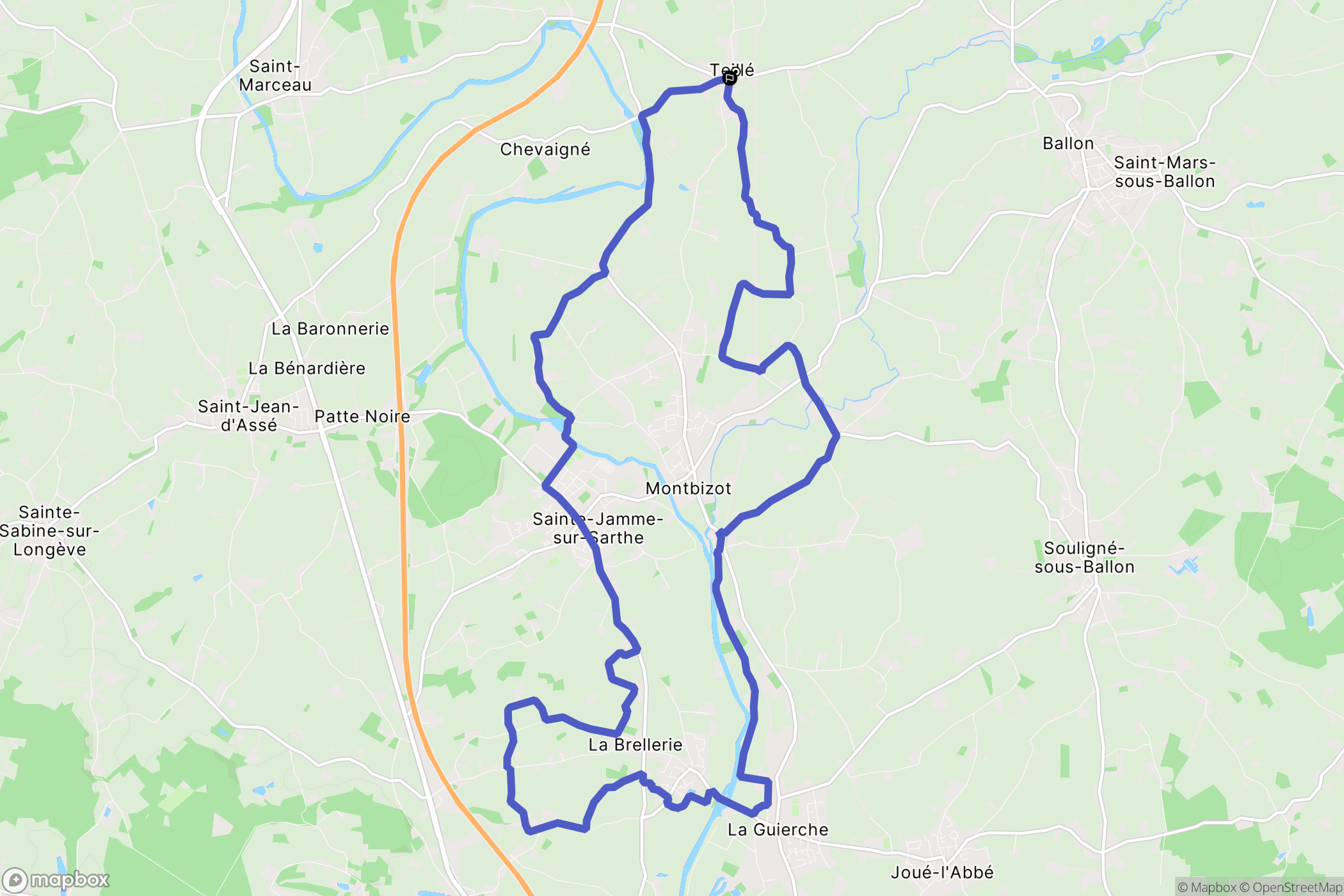 Teillé : carte du parcours de randonnée - France
