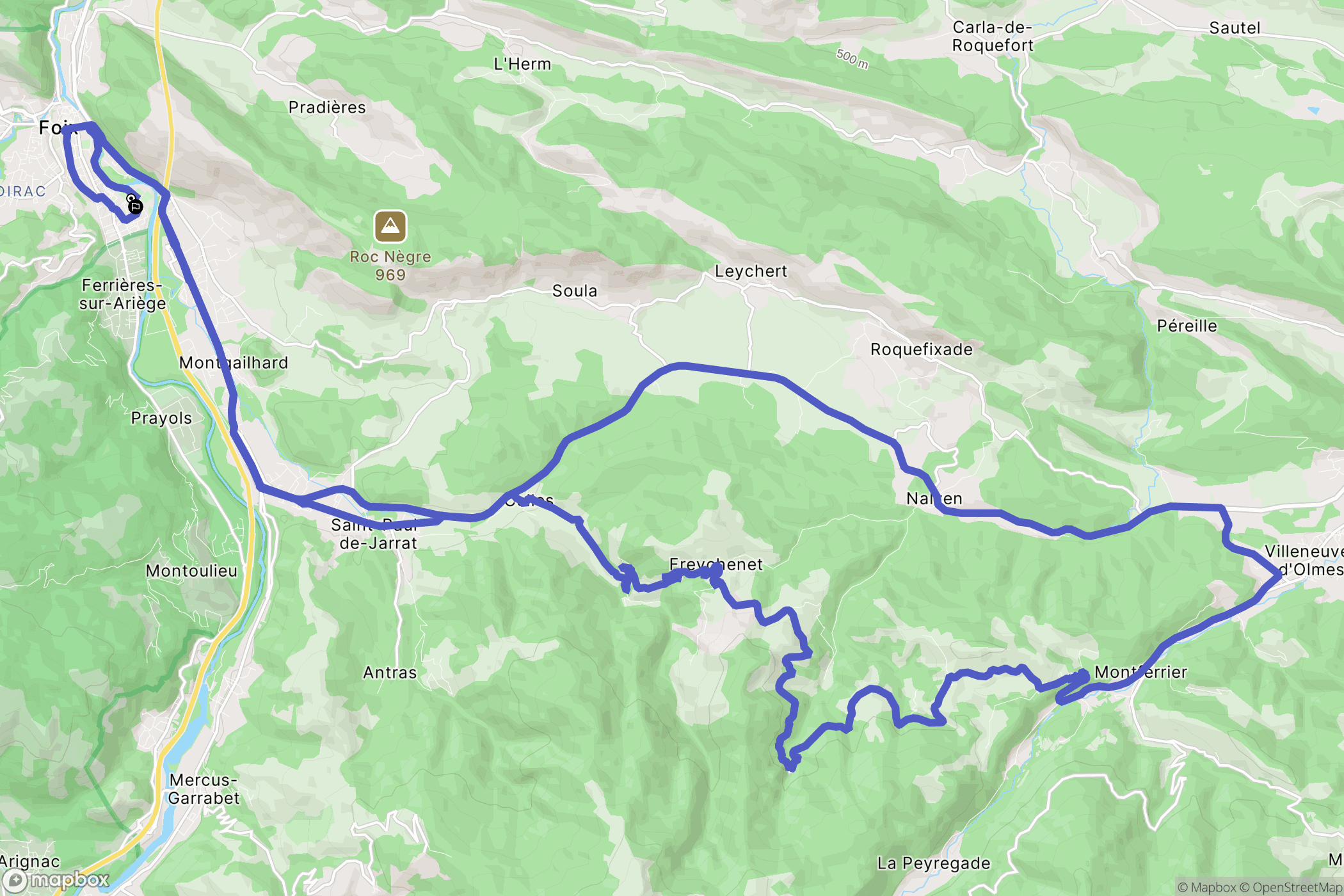 Foix : carte du parcours de randonnée - France