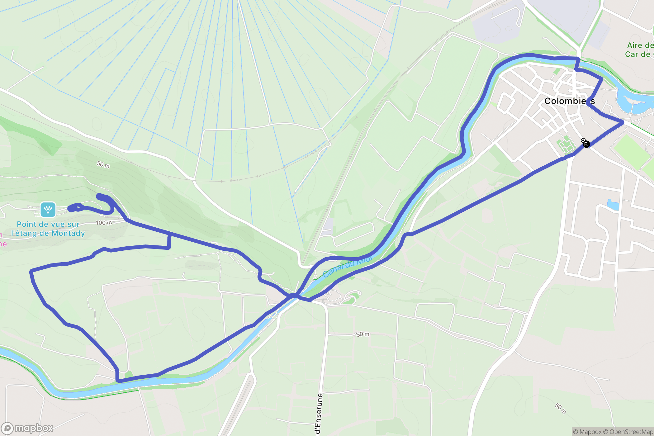 Colombiers : carte du parcours de randonnée - France
