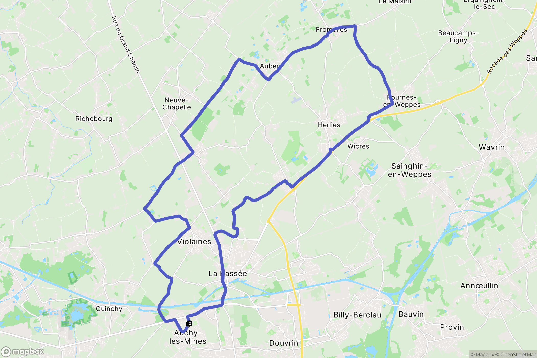 Auchy-les-Mines : carte du parcours de randonnée - France
