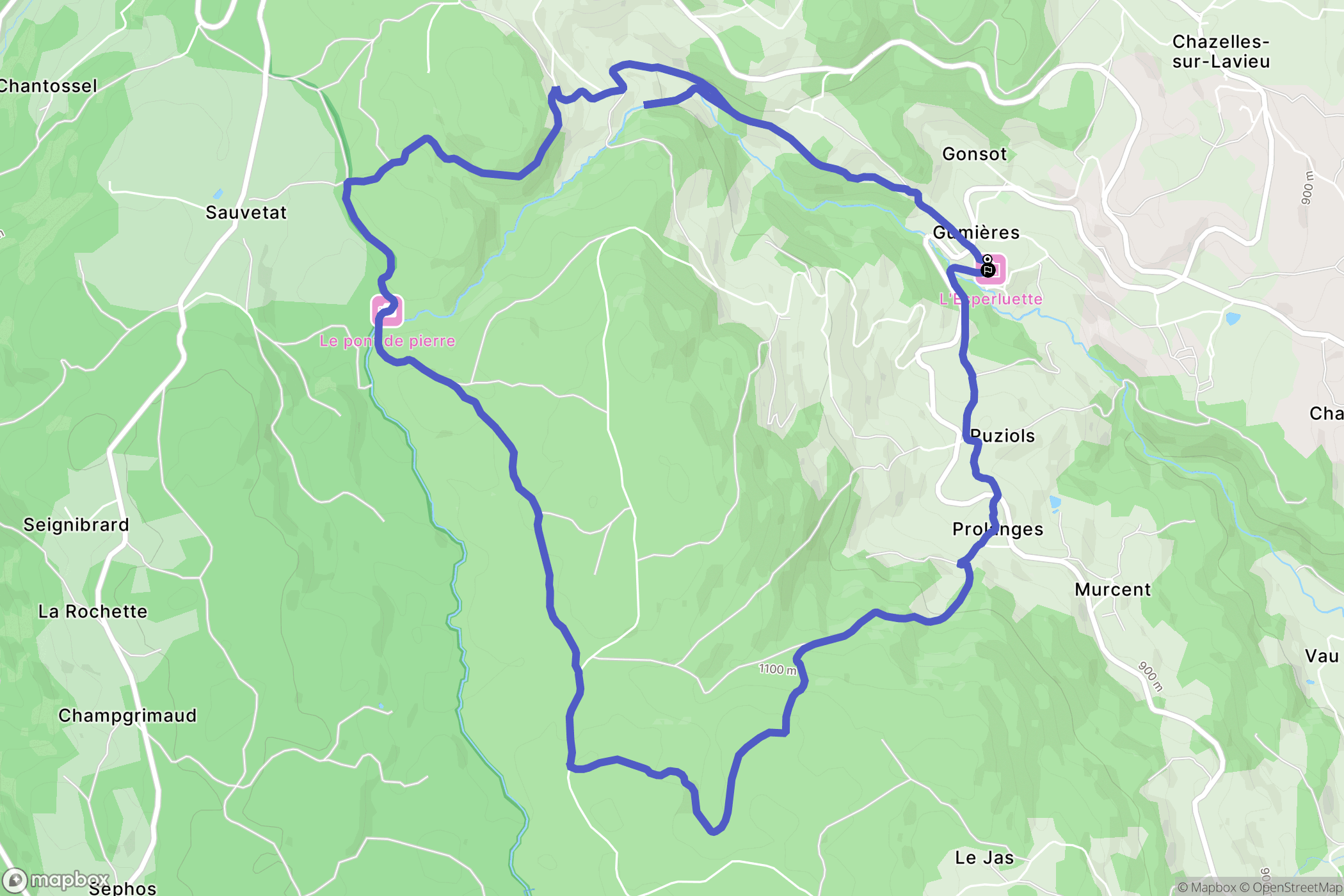 Gumières : carte du parcours de randonnée - France