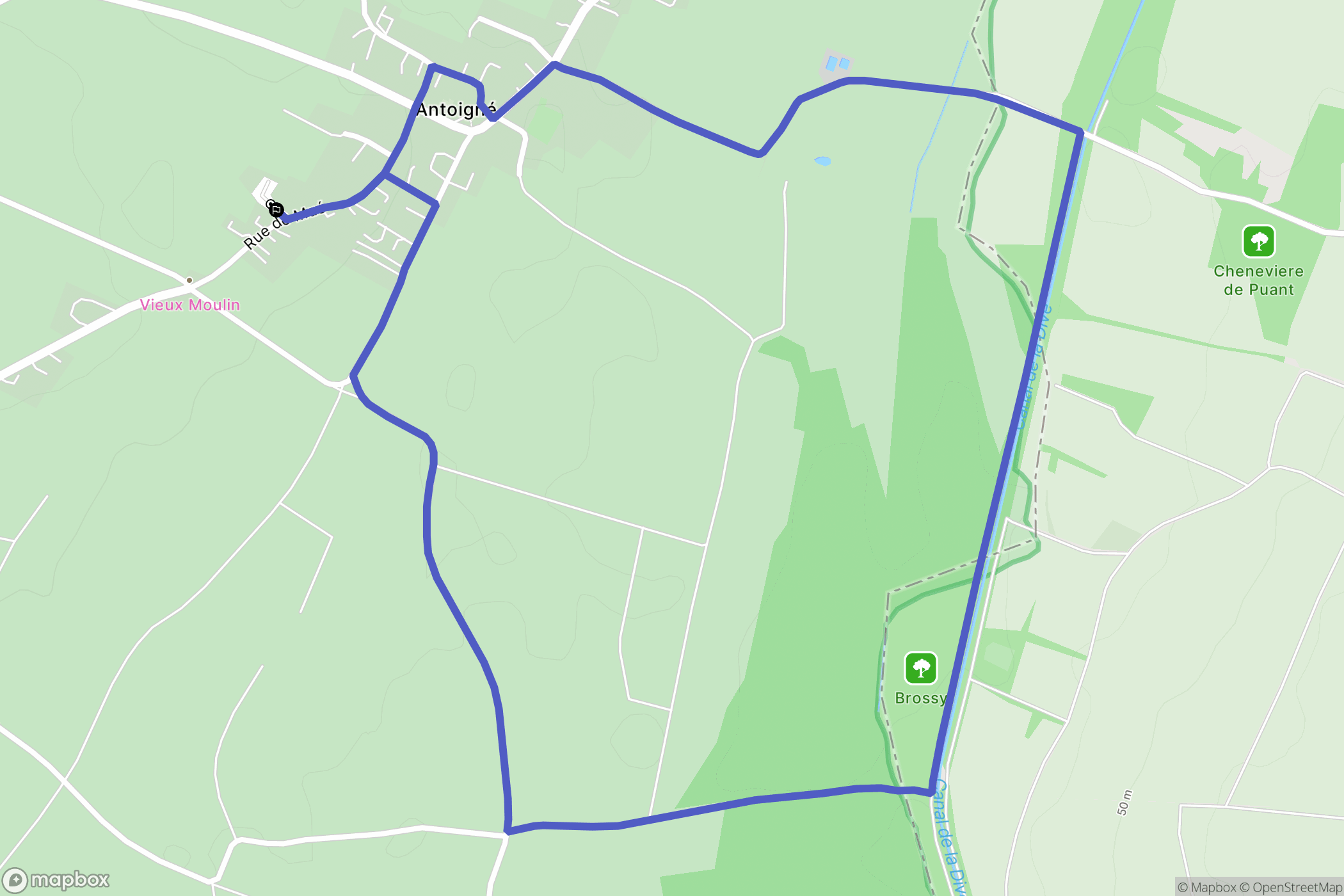 Antoigné : carte du parcours de randonnée - France