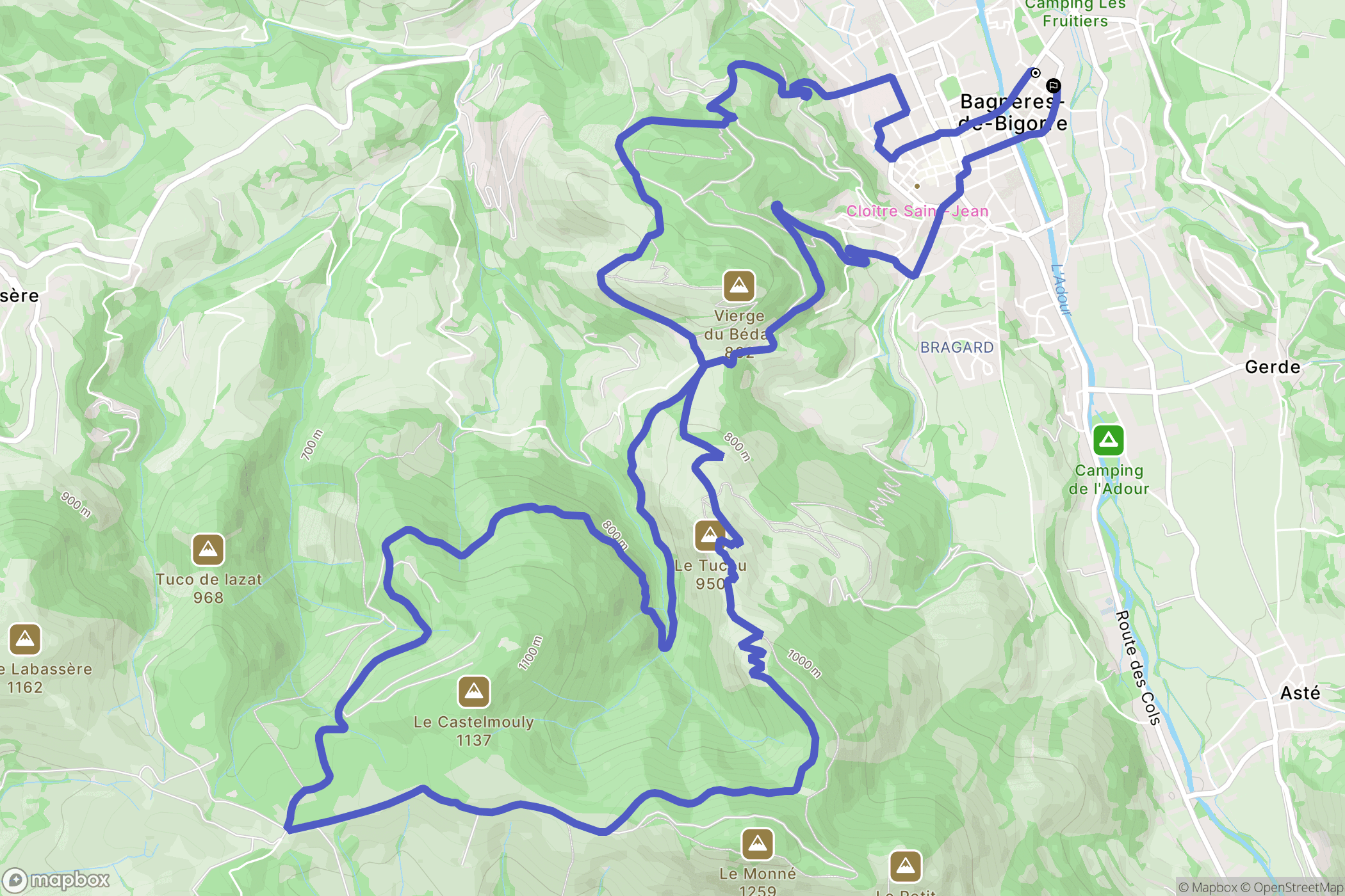 Bagnères-de-Bigorre : carte du parcours de randonnée - France