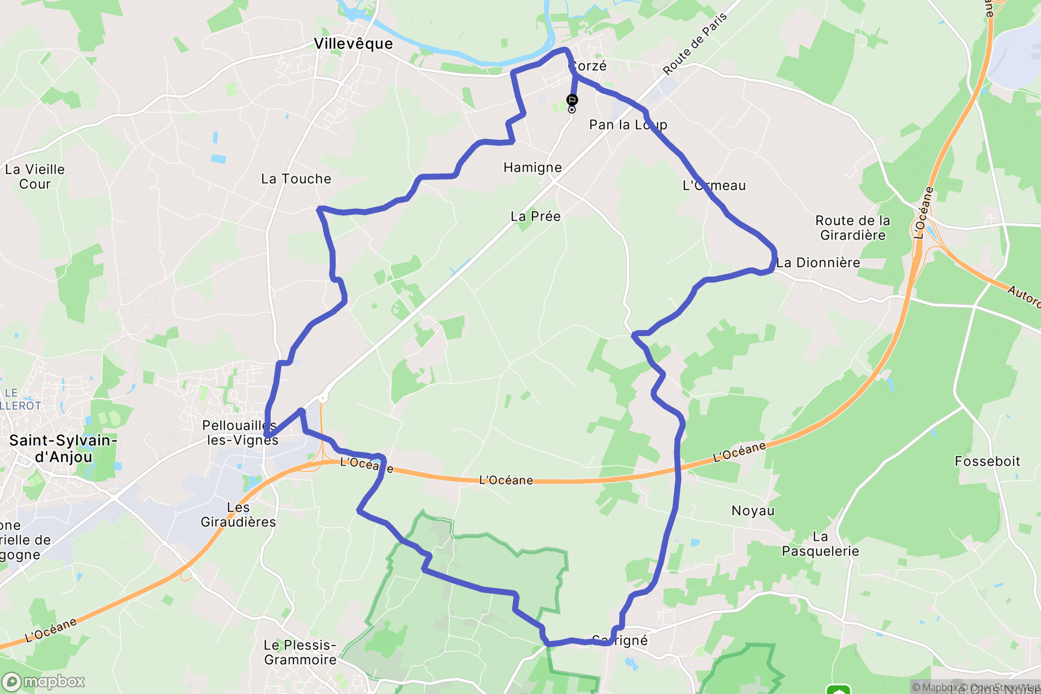 Corzé : carte du parcours de randonnée - France