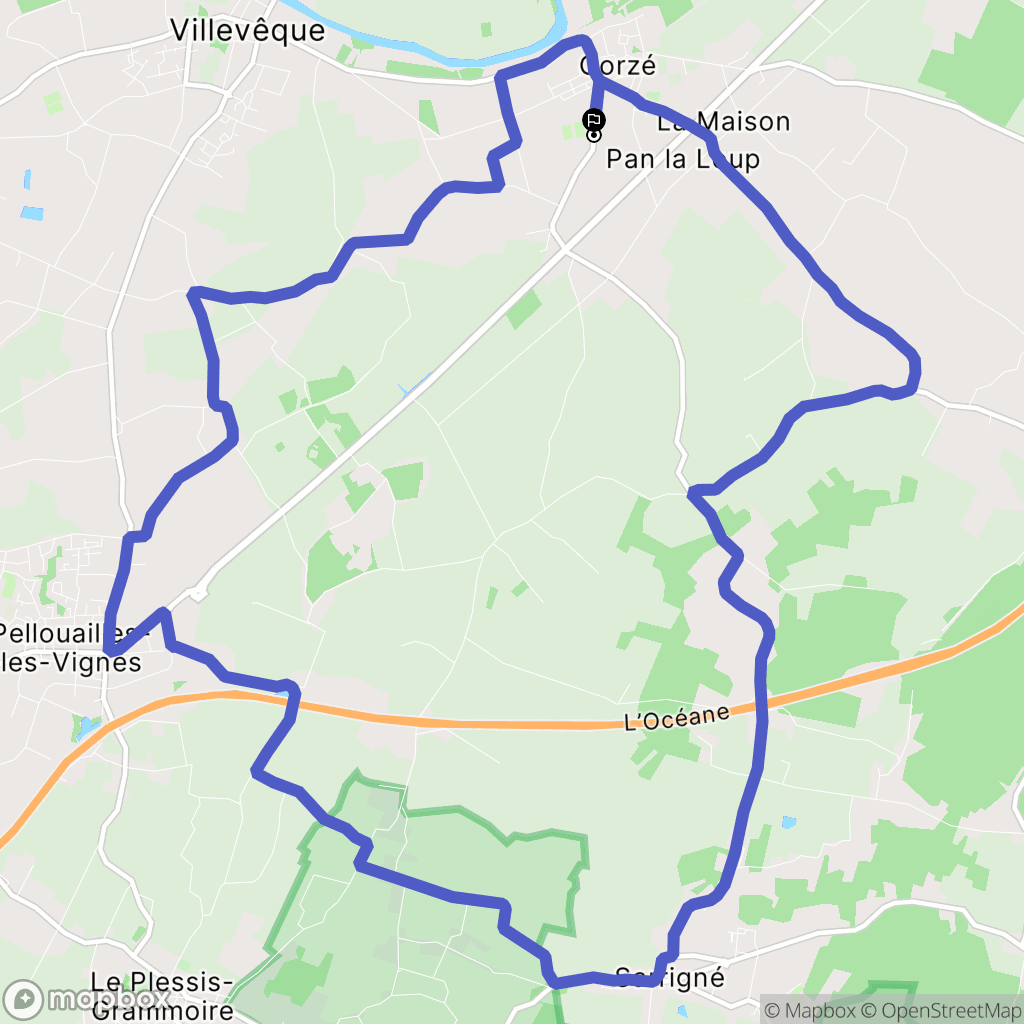 Corzé : carte du parcours de randonnée - France