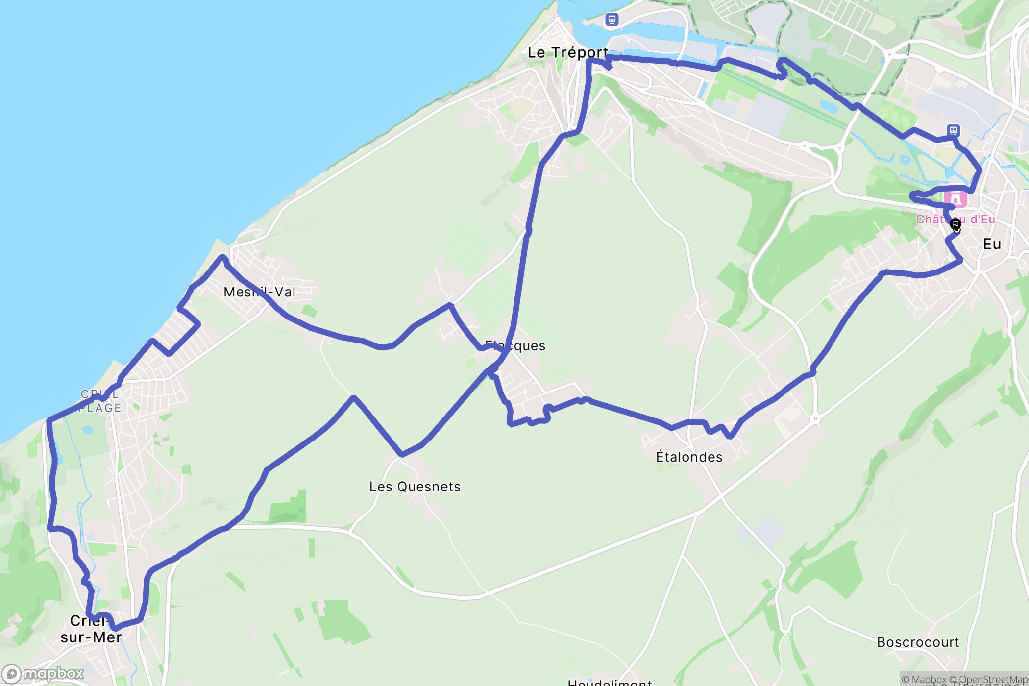 Eu : carte du parcours de randonnée - France
