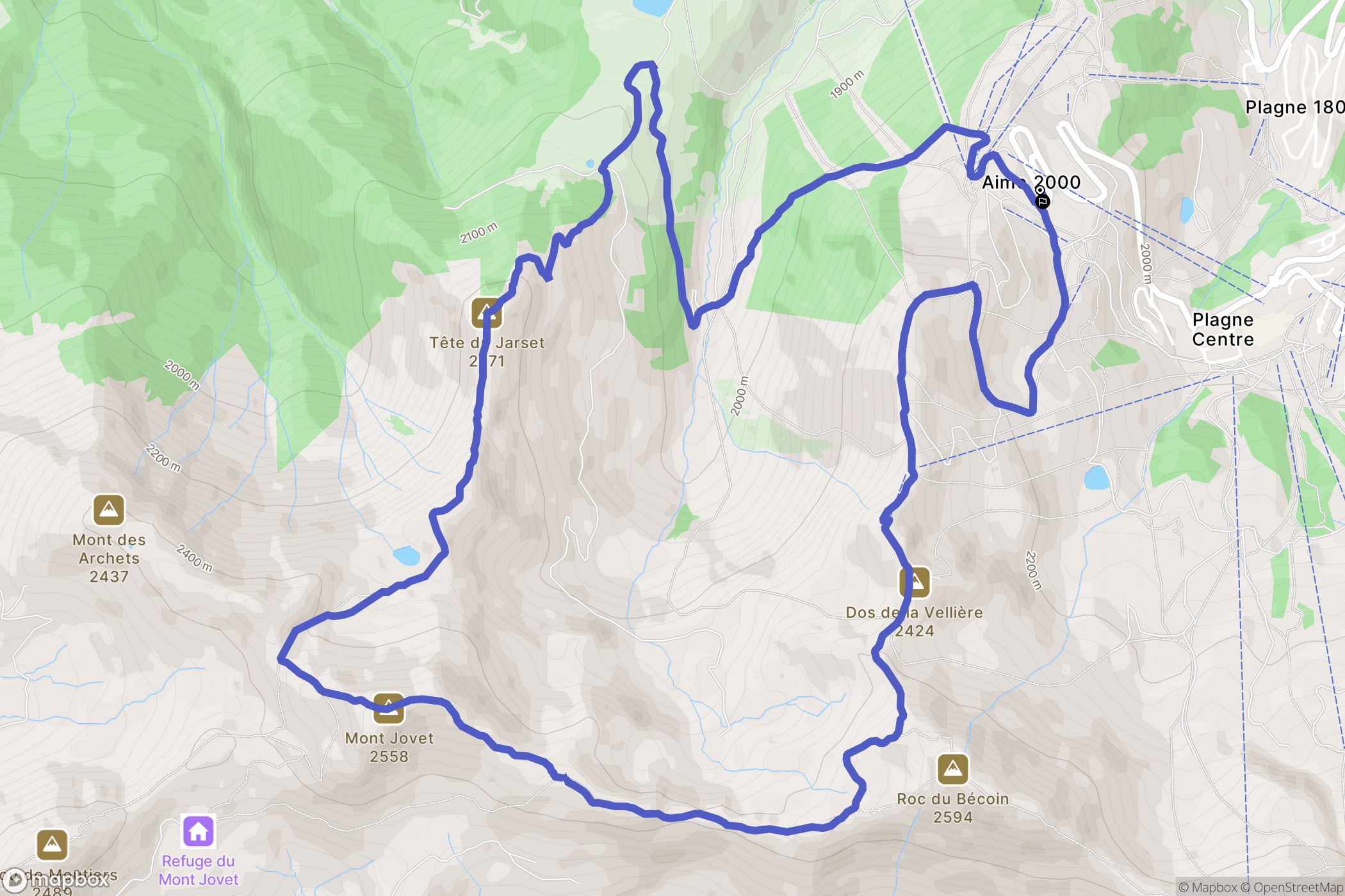 Aime-la-Plagne : carte du parcours de randonnée - France