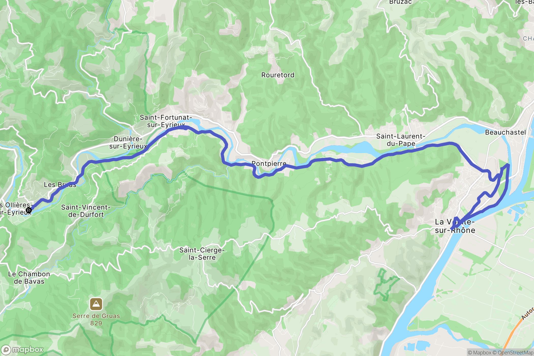Les Ollières-sur-Eyrieux : carte du parcours de randonnée - France