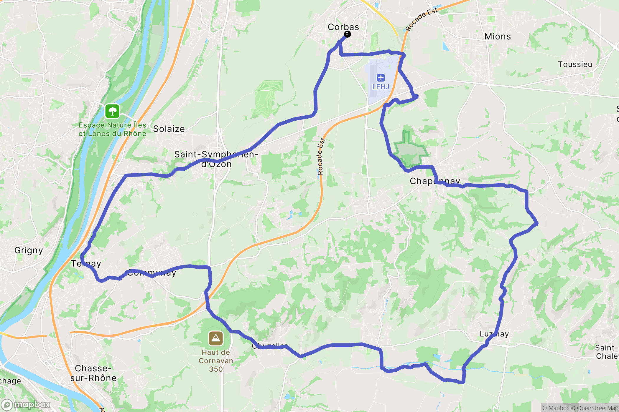 Corbas : carte du parcours de randonnée - France