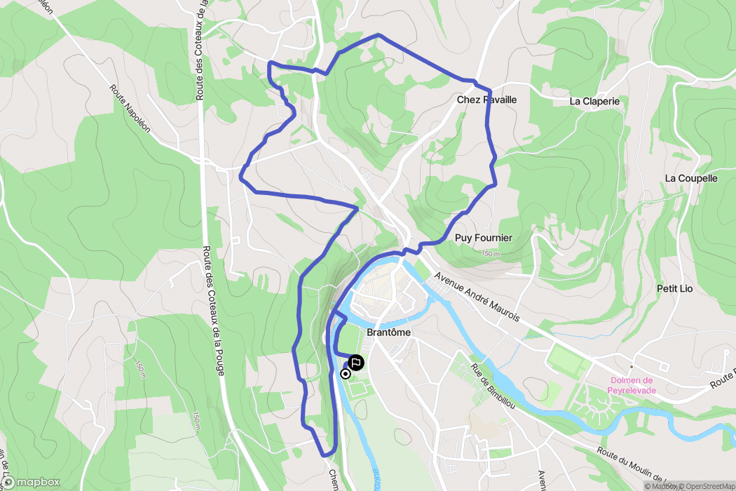 Brantôme en Périgord : carte du parcours de randonnée - France