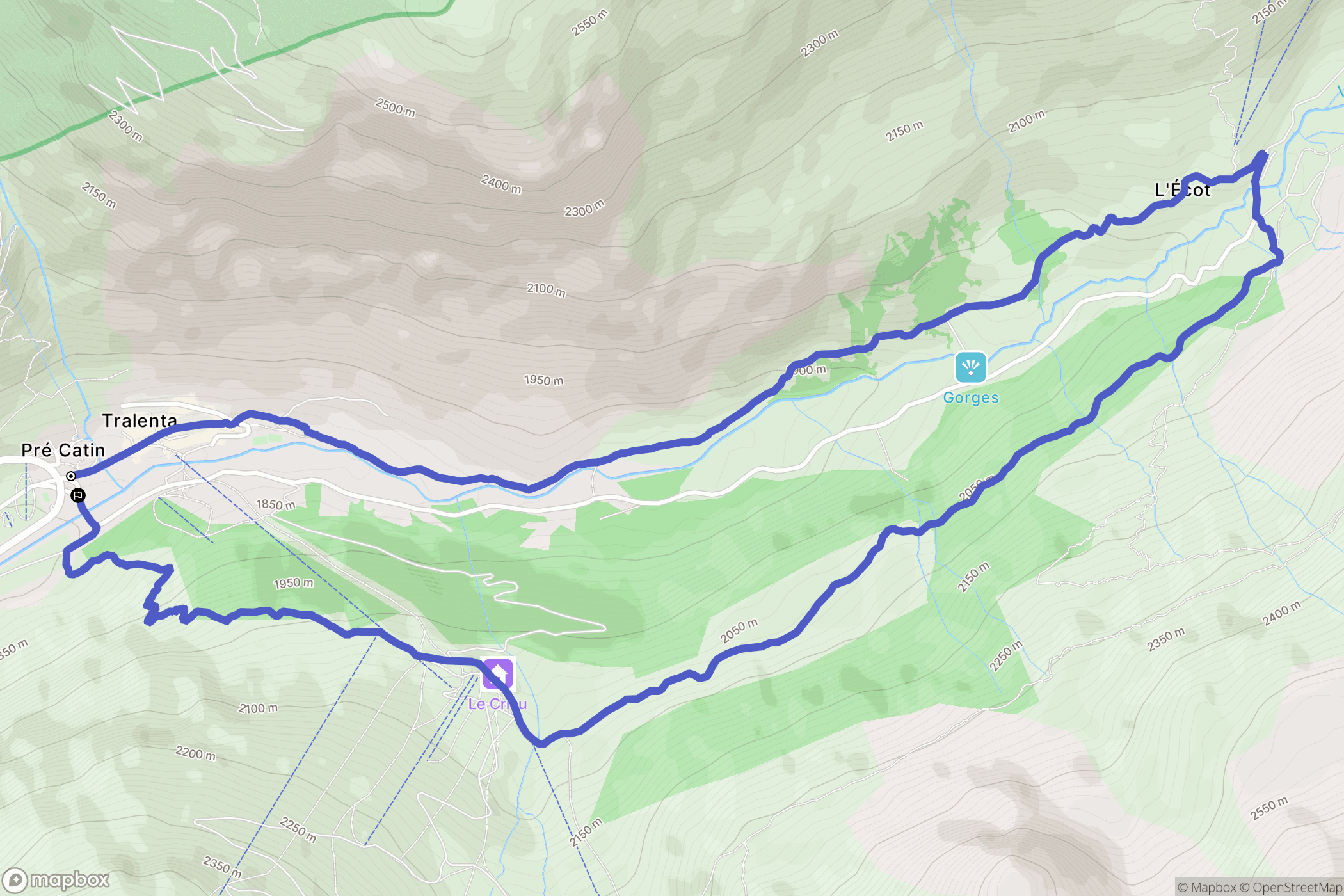 Bonneval-sur-Arc : carte du parcours de randonnée - France