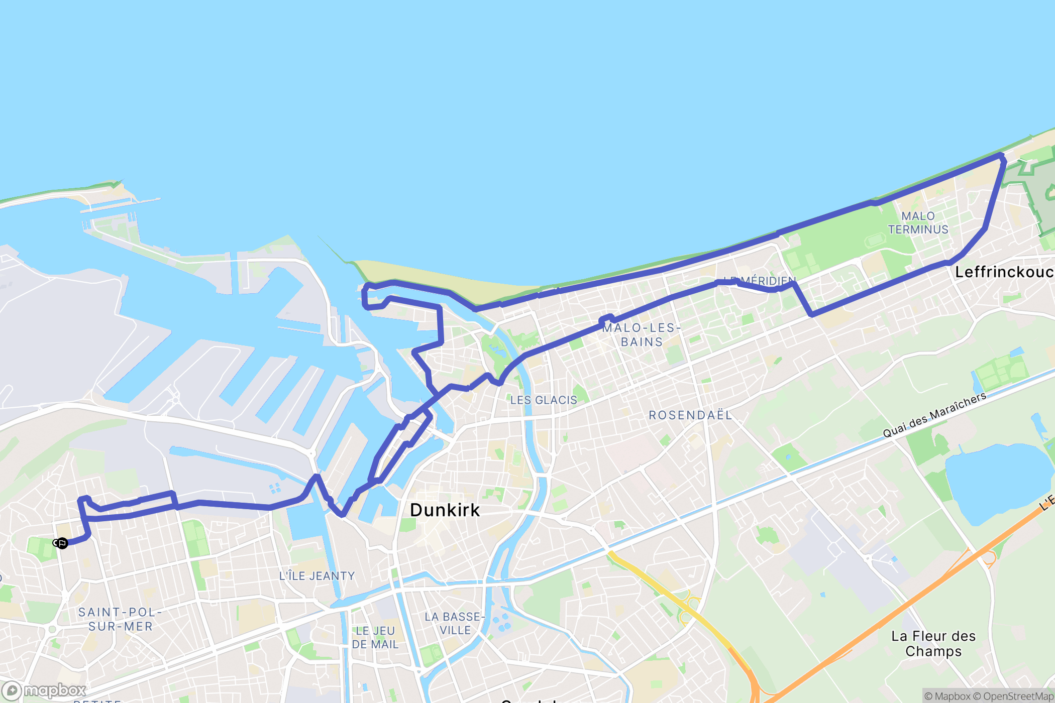 Dunkerque : carte du parcours de randonnée - France