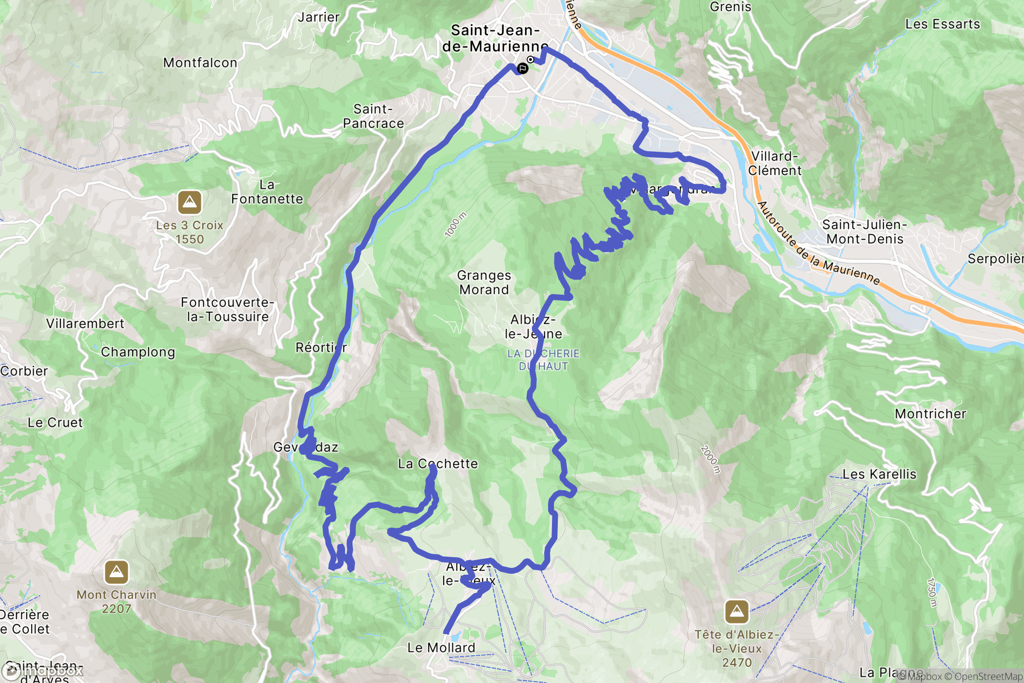 Saint-Jean-de-Maurienne : carte du parcours de randonnée - France