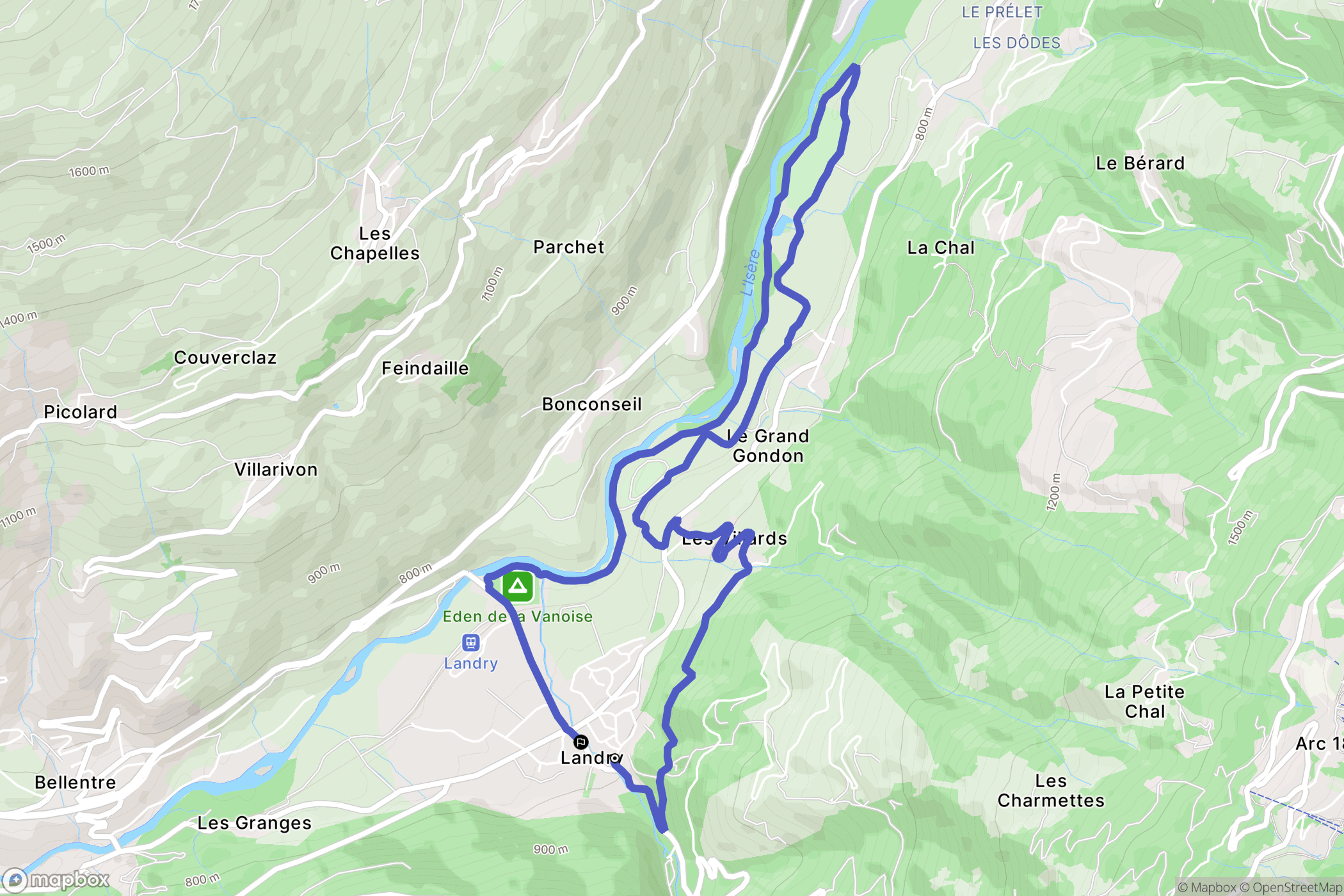 Landry : carte du parcours de randonnée - France