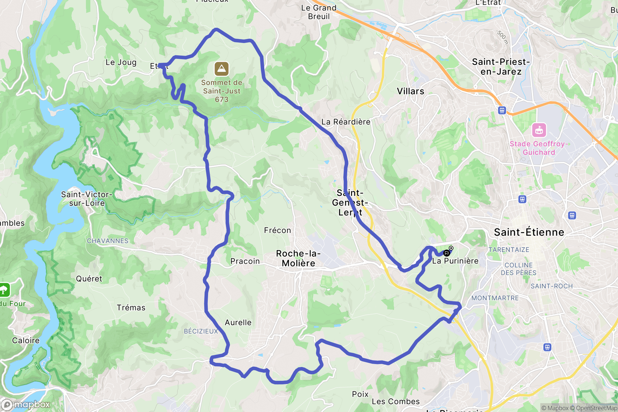 Saint-Étienne : carte du parcours de randonnée - France