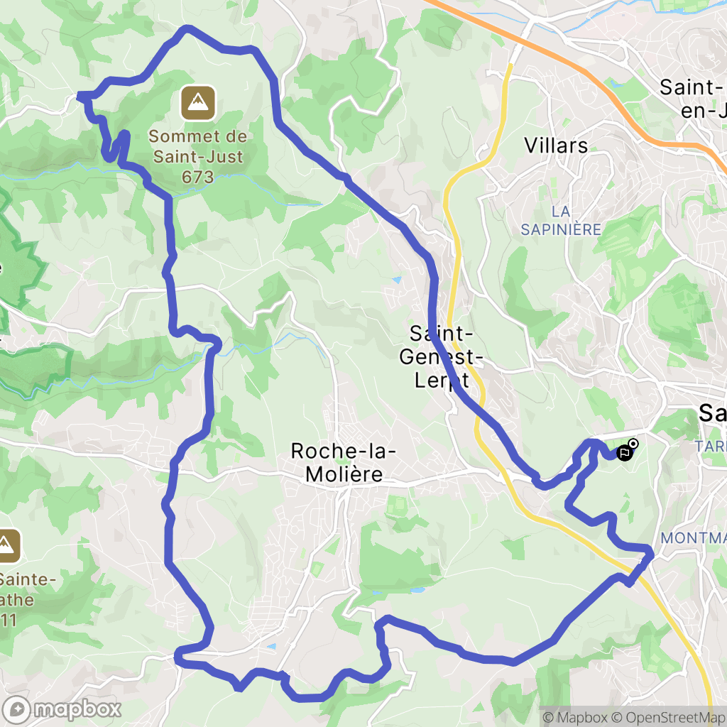 Saint-Étienne : carte du parcours de randonnée - France
