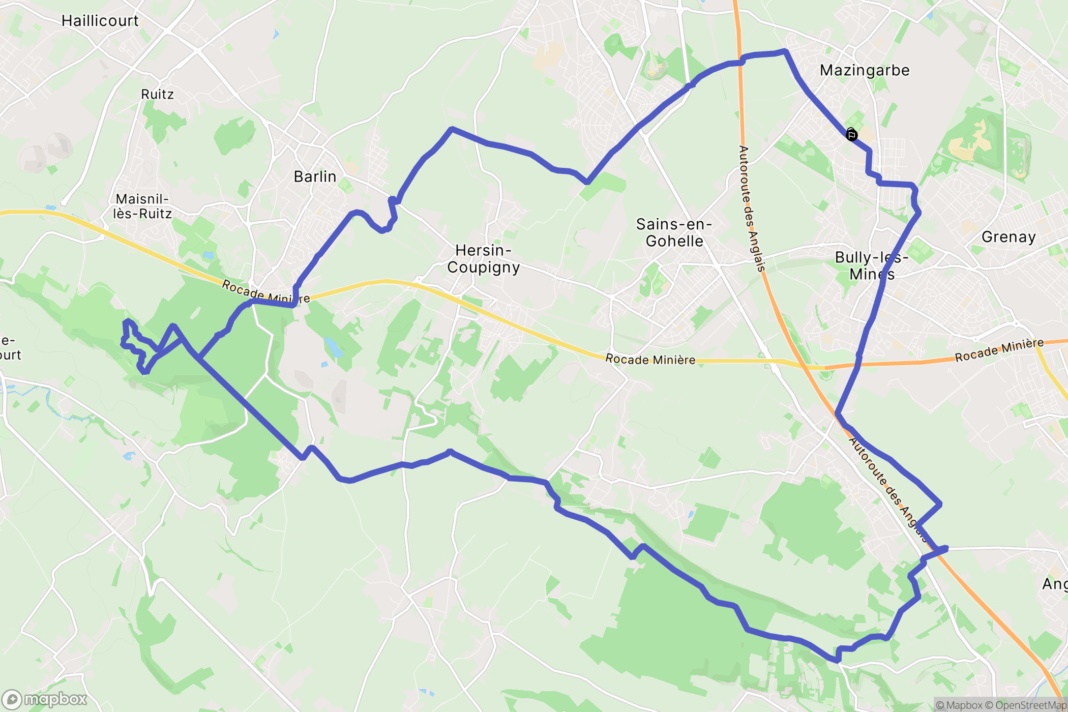 Mazingarbe : carte du parcours de randonnée - France