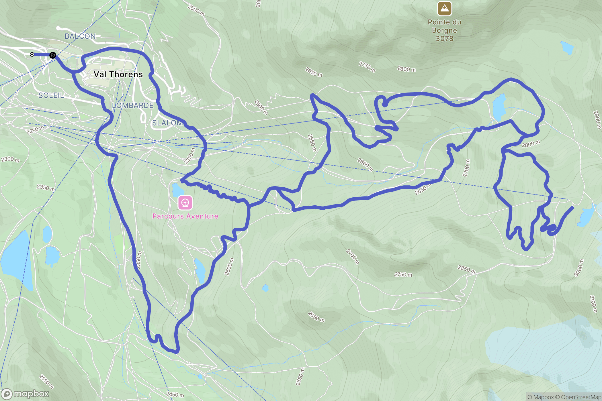 Les Belleville : carte du parcours de randonnée - France