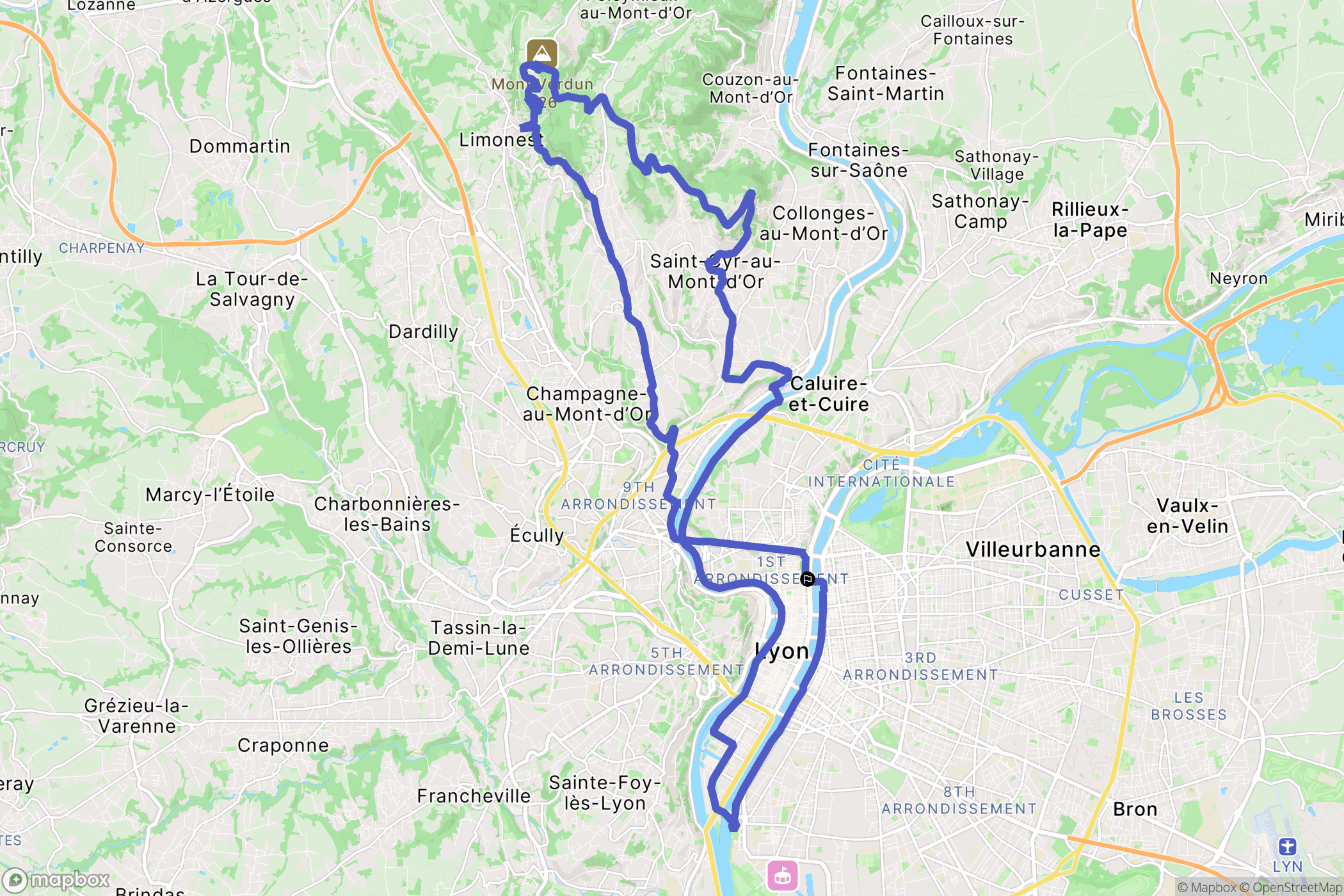 Lyon : carte du parcours de randonnée - France