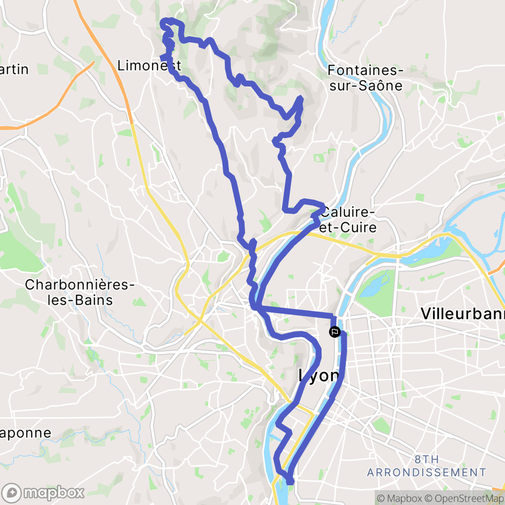 Lyon : carte du parcours de randonnée - France