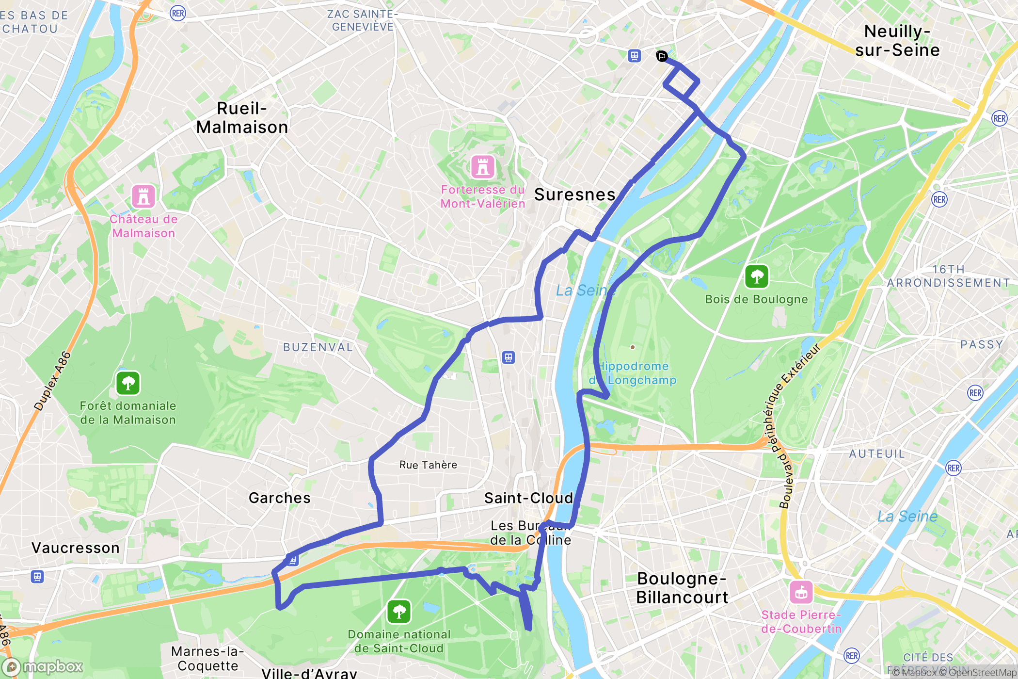Puteaux : carte du parcours de randonnée - France