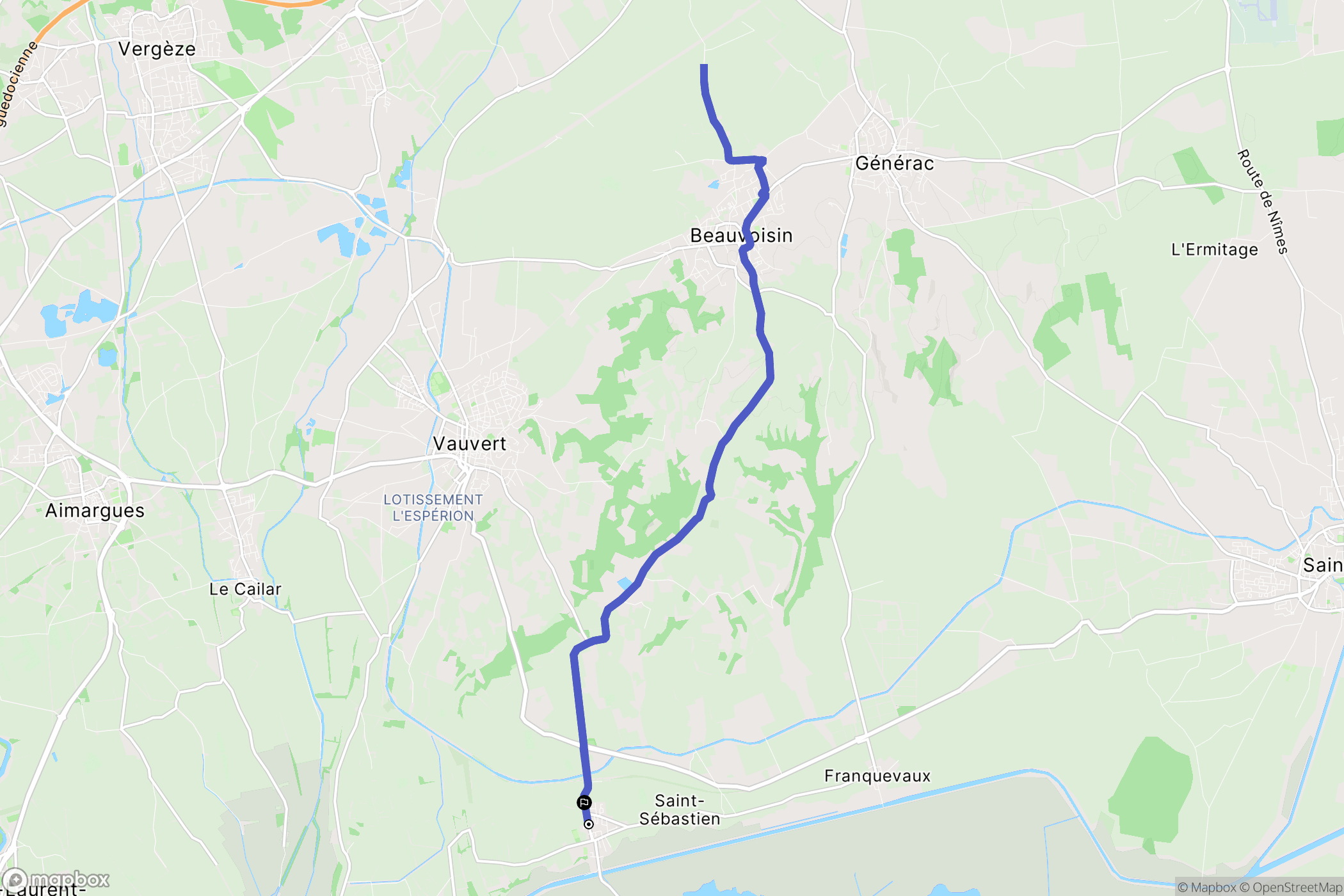 Vauvert : carte du parcours de randonnée - France