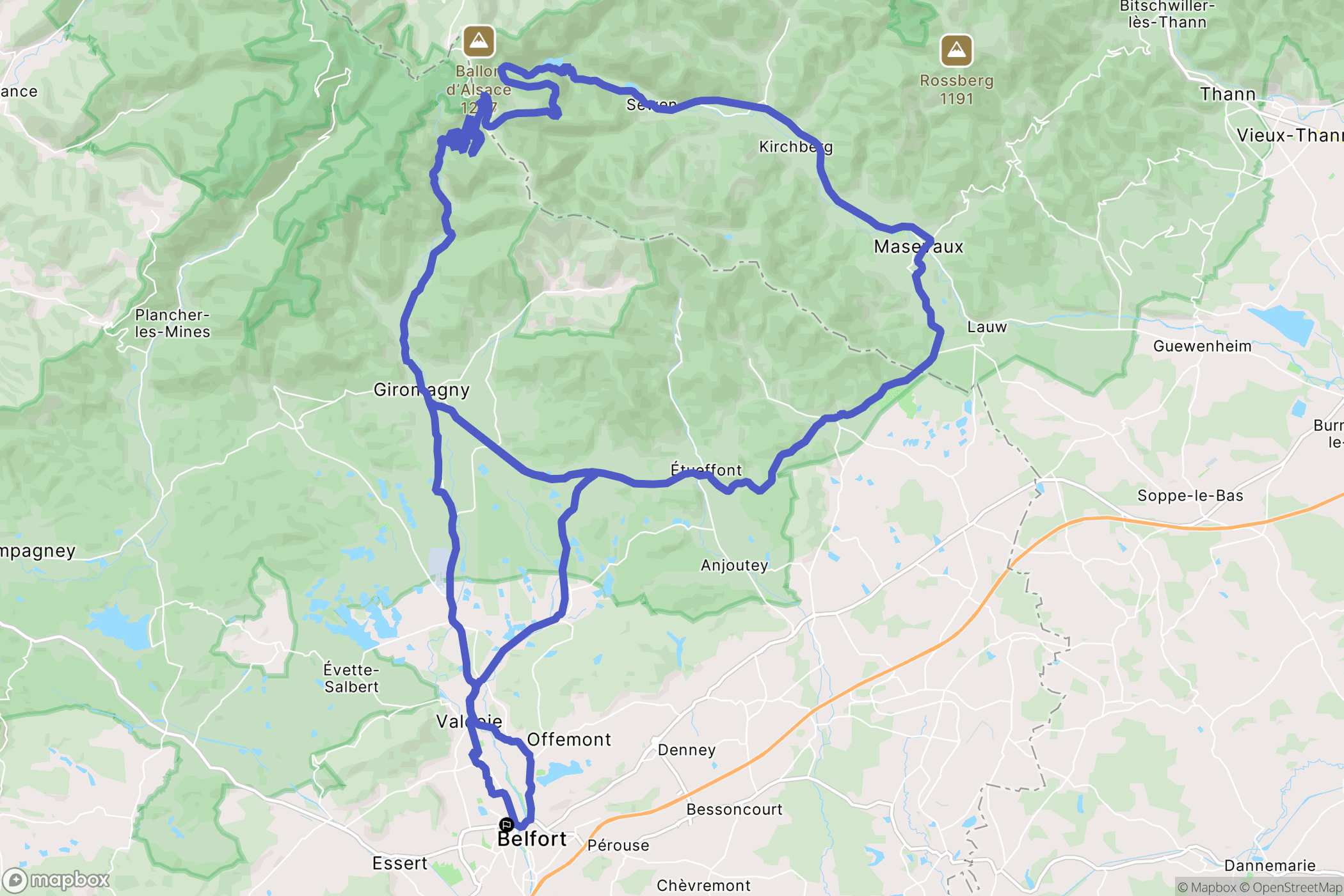 Belfort : carte du parcours de randonnée - France