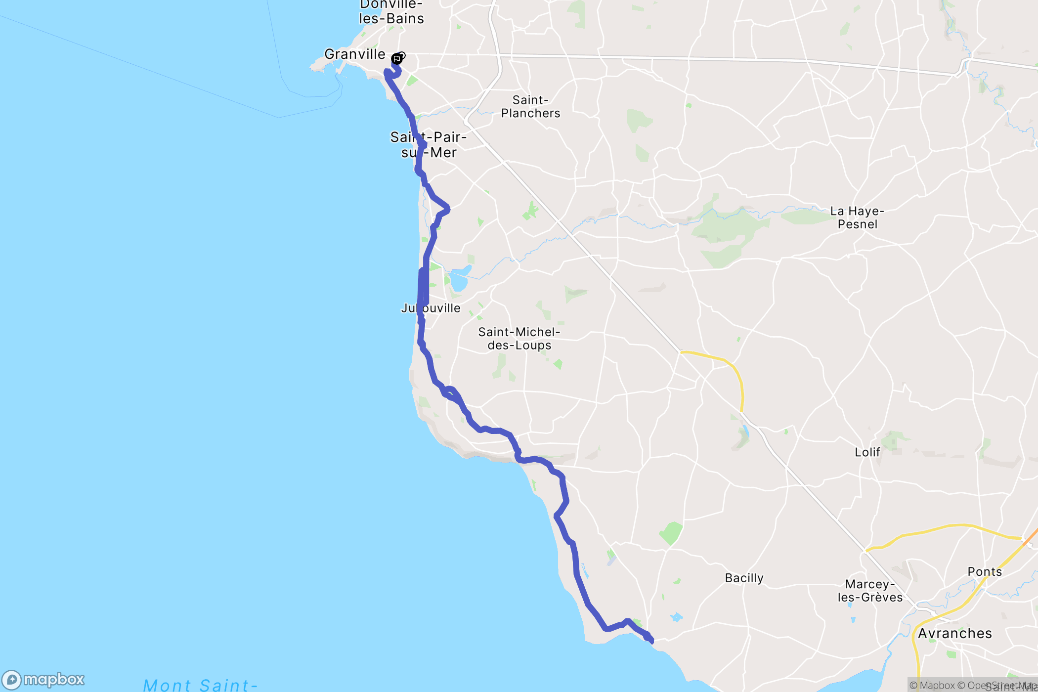 Granville : carte du parcours de randonnée - France