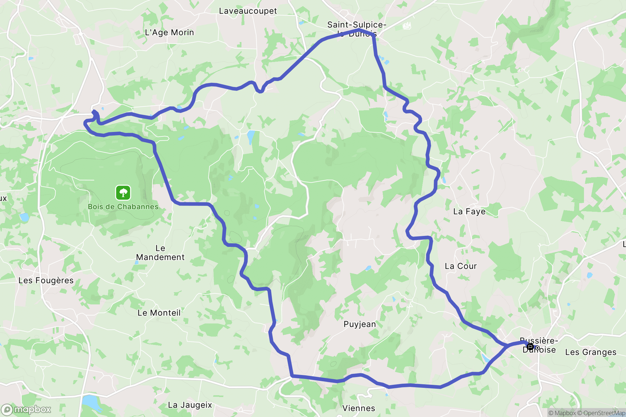 Bussière-Dunoise : carte du parcours de randonnée - France